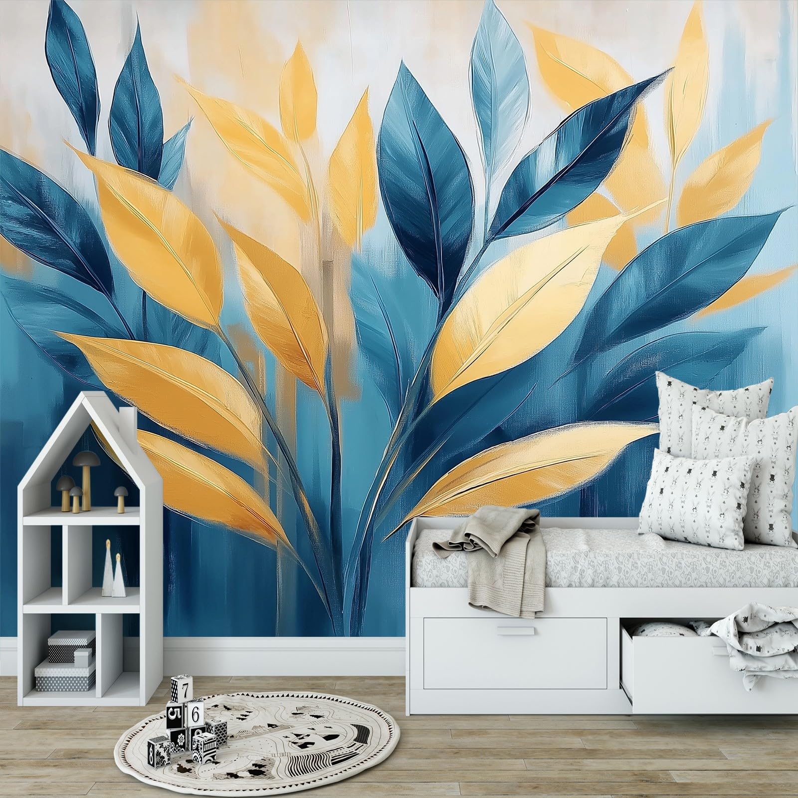 Tapeta ścienna, abstrakcyjny obraz, liście roślin, tapeta ścienna, liście roślin, tapeta ścienna, 400 x 280 cm (szer. x wys.), dekoracja ścienna, tapeta ścienna, dekoracja ścienna, tapeta ścienna