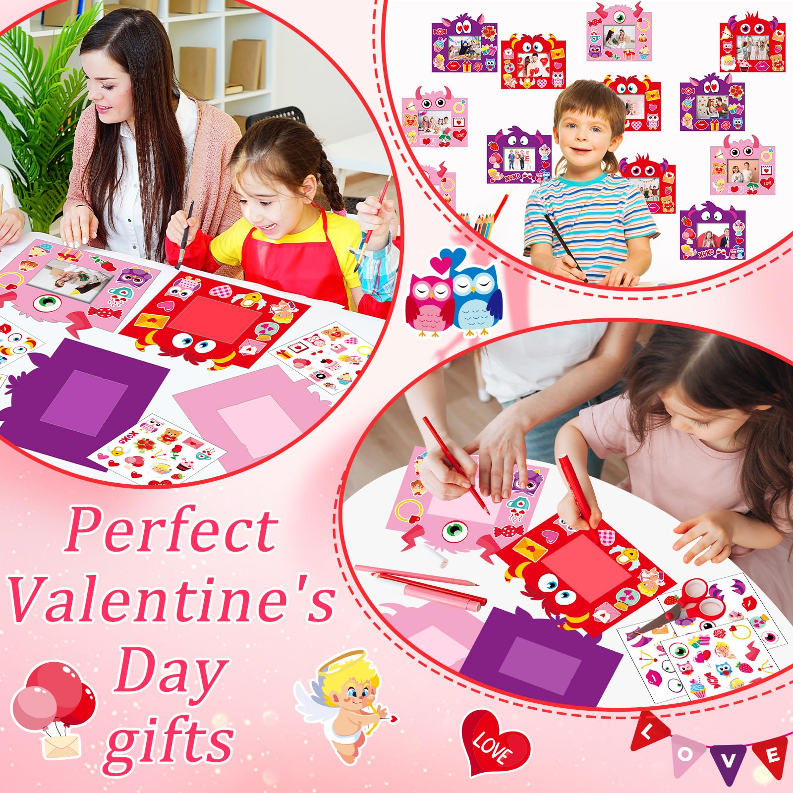 Valentine's Day Craft Kit - 36 Gumball Machine Picture Frames With Heart Stickers