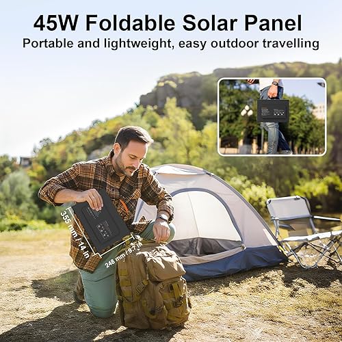 Miniatura 7 de Cargador de panel solar portátil de 45 W con salidas USB-C, USB-A y CC, paneles solares impermeables IP67 plegables de 18 V con un soporte