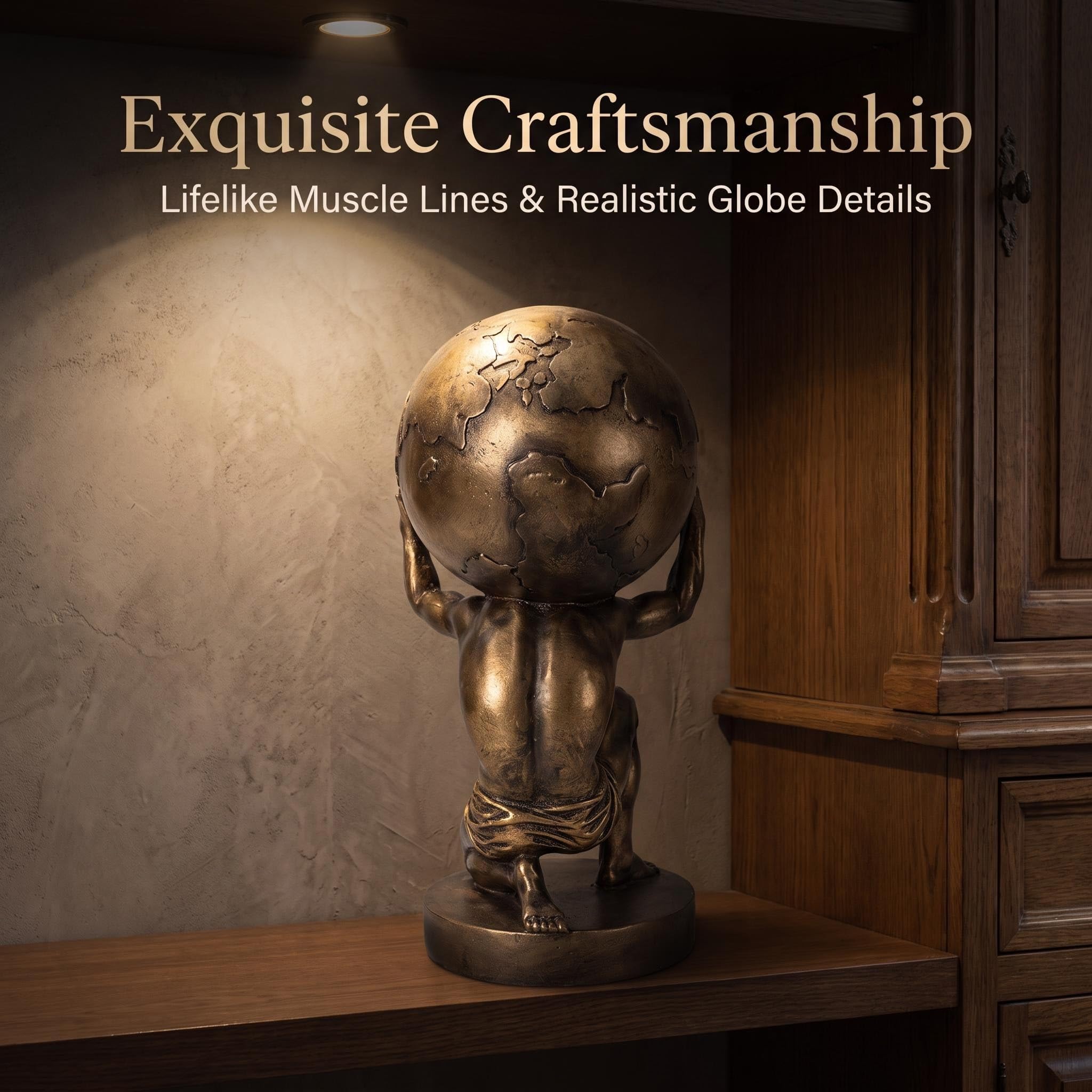 Antiker goldener Atlas-Skulptur, Figurenstatue, Harzfigur für Wohnzimmer, Tisch, Regal, Büro, Schreibtisch