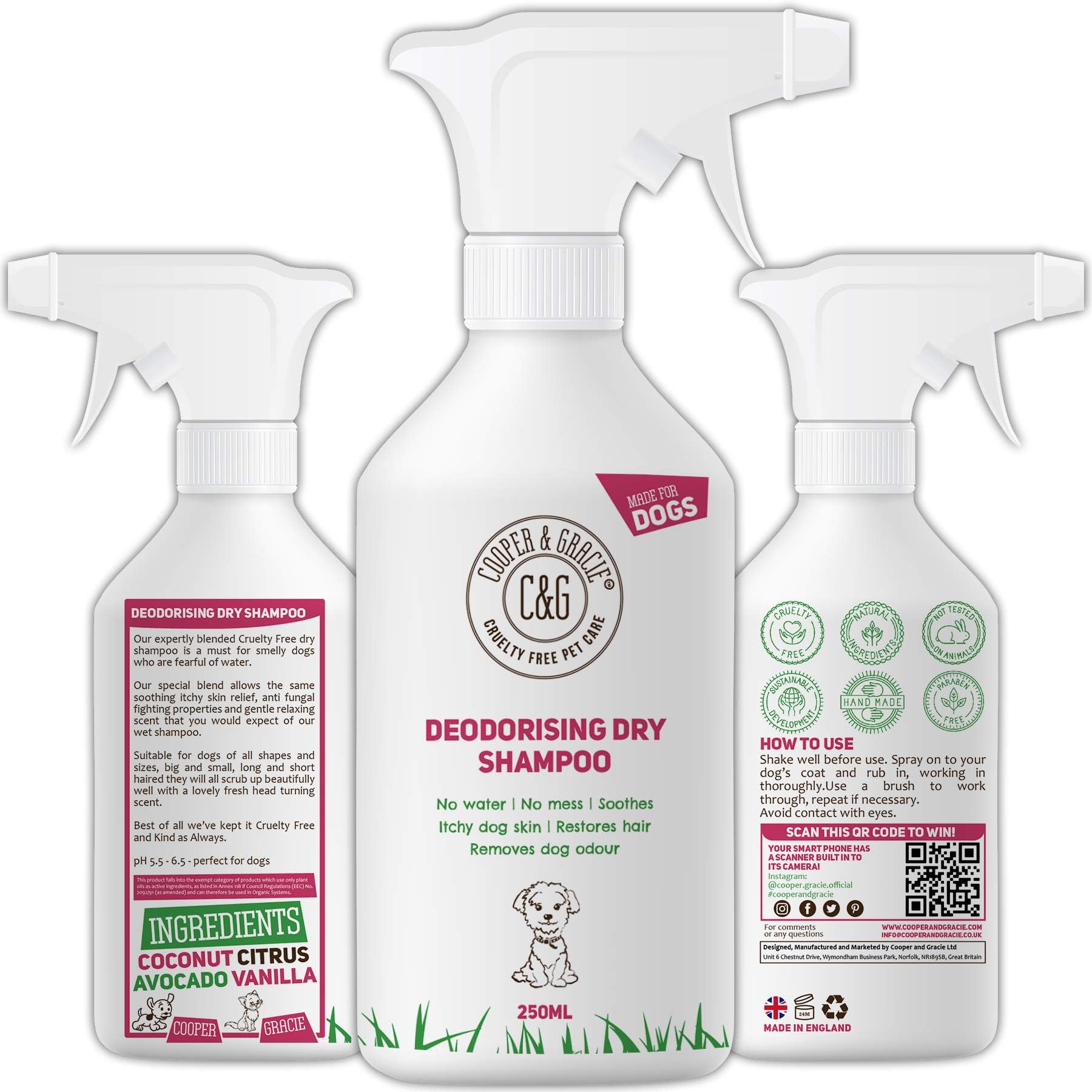 Dry Dog Shampoo Spray for Smelly Dogs Wipe Clean Stain Remover