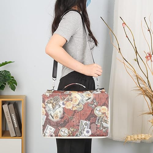 Miniatura 9 de Shulaner Estuche para lápices de colores con cierre de cremallera, gran capacidad, estilo retro, con patrón de elementos, bolsa impermeable de tela