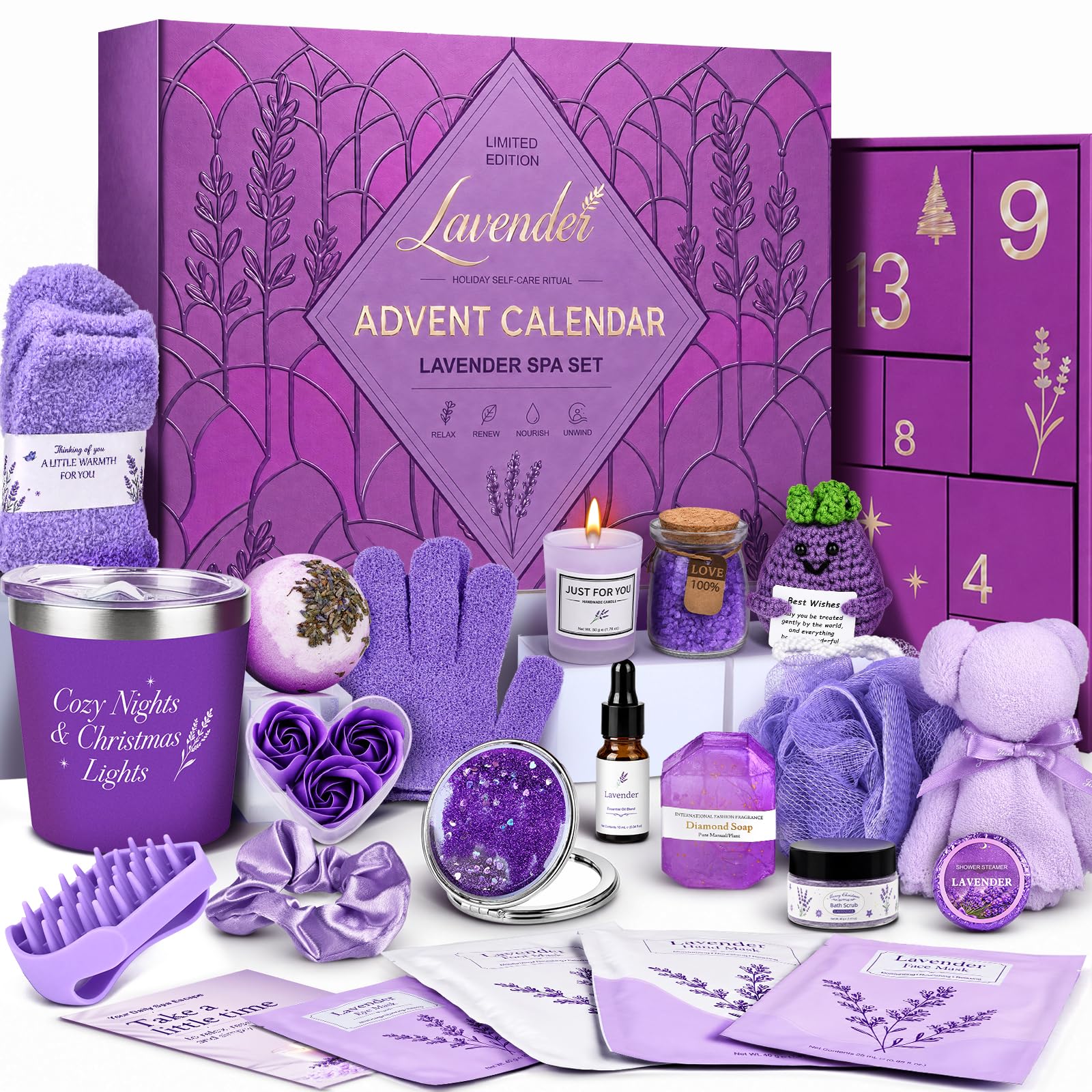 Beauty Advent Calendar 2026 for Women, 24-Day Lavender Spa Bath Gift Set