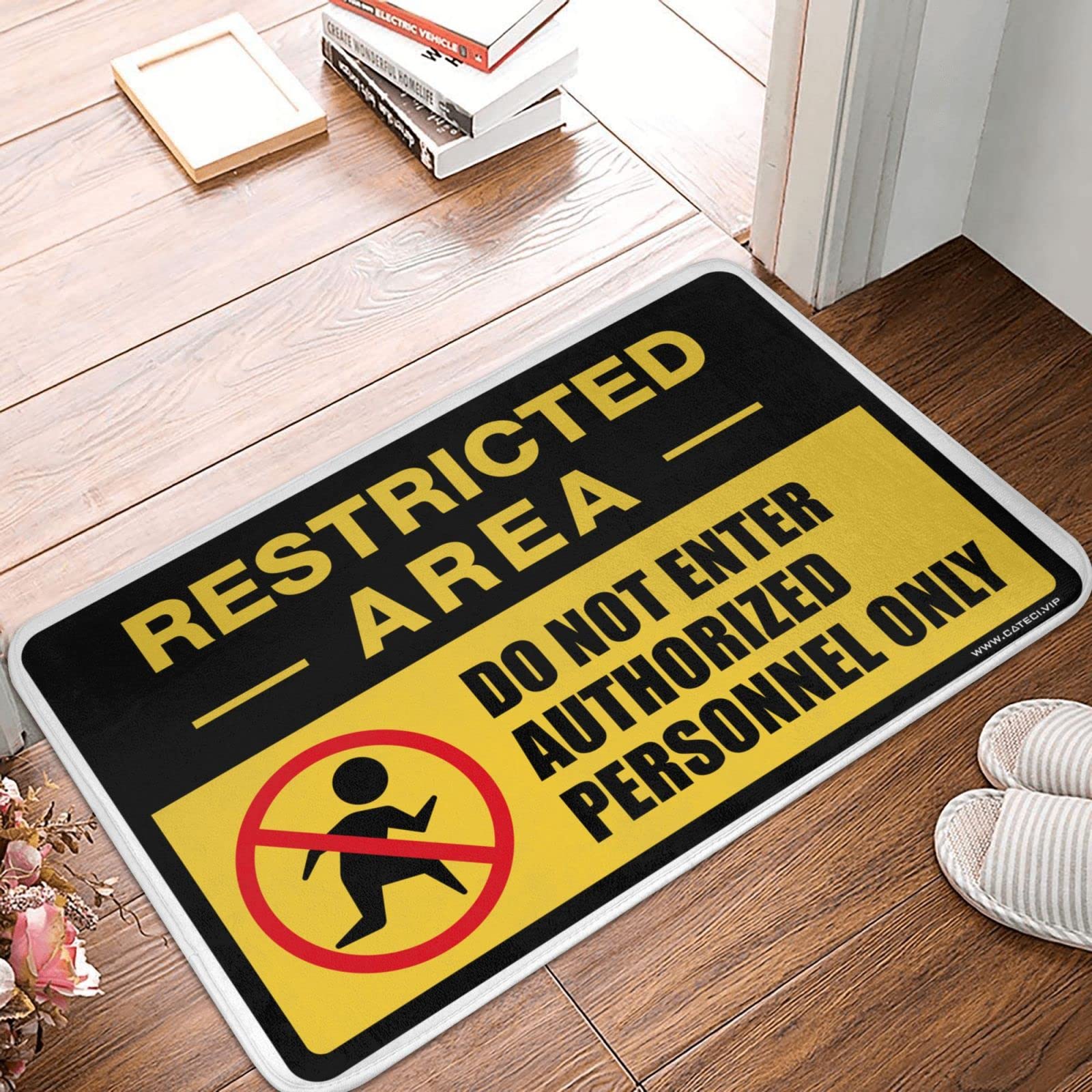 Tapis de salle de bain fin 65 x 90 cm et panneau do not enter camping