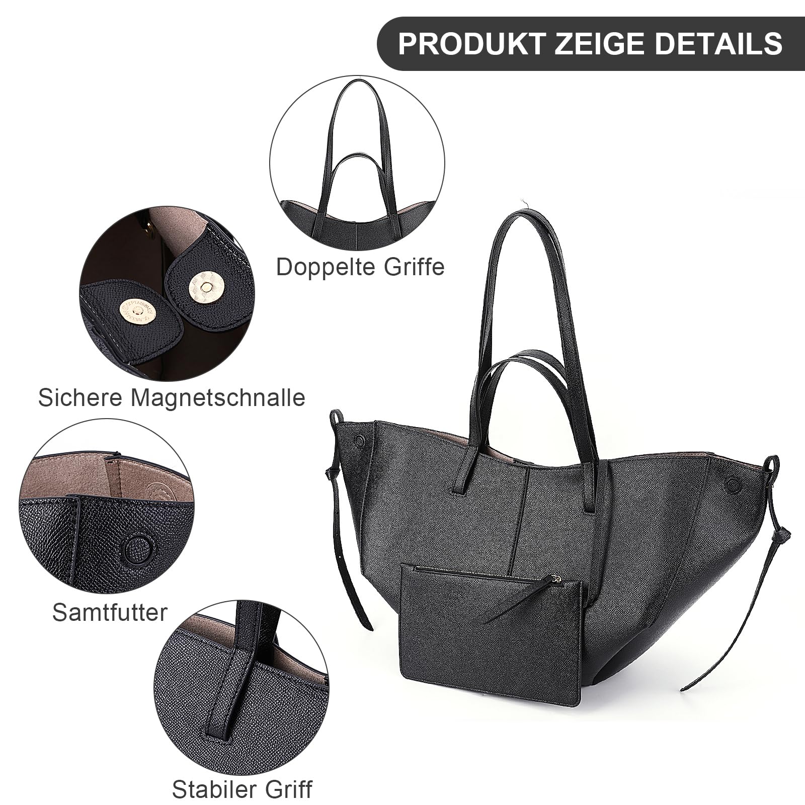 GSenhui Tote Bag Handtasche Damen Umhängetasche Große Shopper Tasche PU Leder Schultertasche mit Geldbörse Henkeltaschen Gross Tragetasche für Reisen Einkauf Geschenk