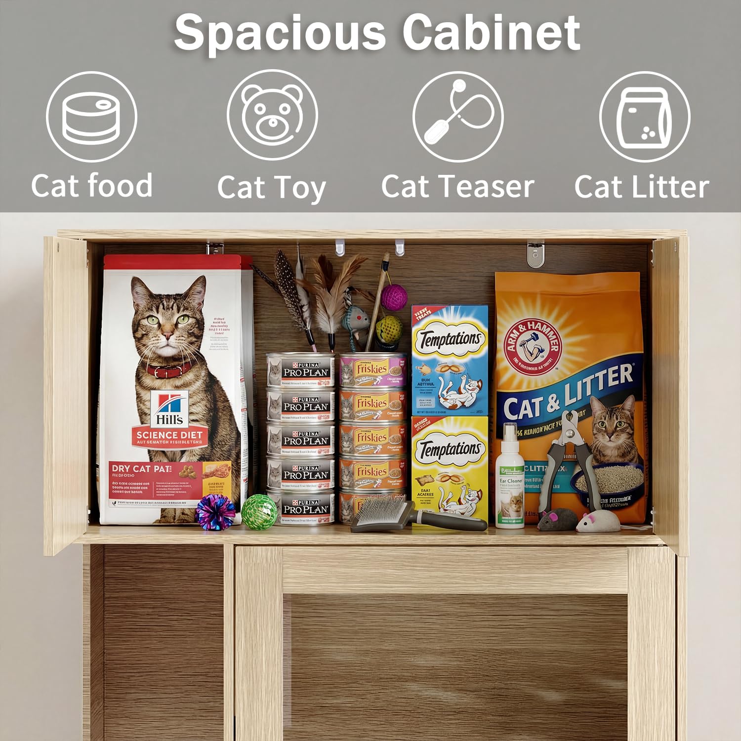 Armoire pour chat avec bac à litière à 4 portes Armoire pour chat avec compartiments ouverts Meuble Bac à Litière Chat Maison pour chat d'intérieur cachée Maison pour chat pour chambre à coucher salon