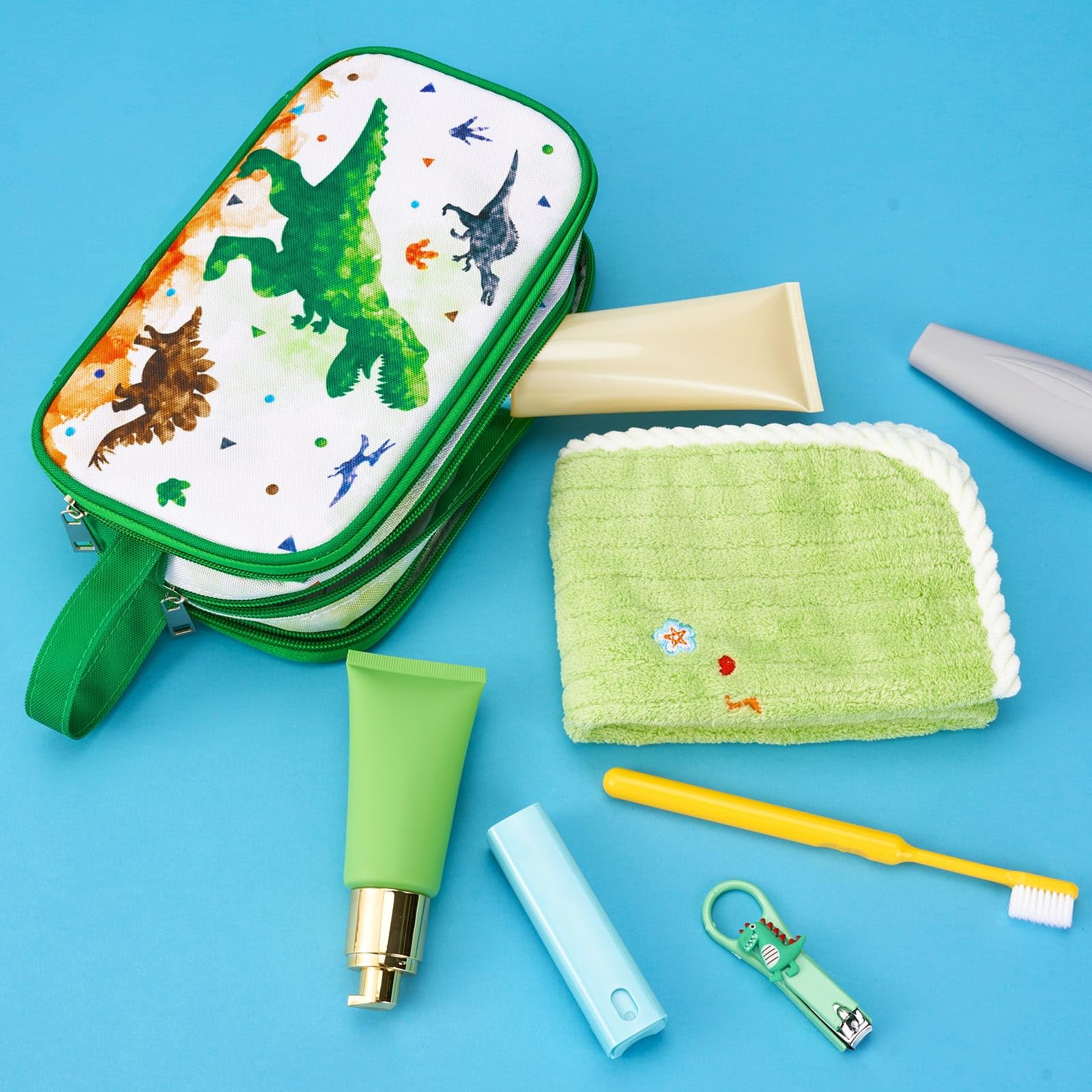 WAWSAM Trousse de Toilette Enfant - Dinosaure Sac de Toilettes Trousses de Toilette Bebe pour Voyage Déplacement Camping Résistant à l'eau Portable Trousse Toilette Voyage pour Cadeau