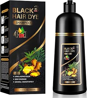 4 in 1 Black Hair Dye Shampoo for Gray Hair, Semi-Permanent Instant Hair Color