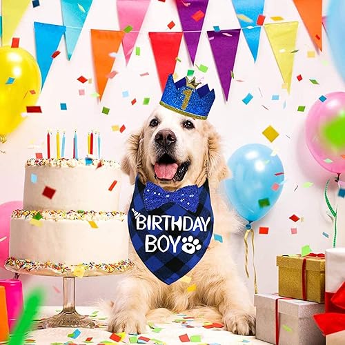 Miniatura 10 de STMK Suministros para fiesta de cumpleaños para perros, sombrero de cumpleaños de perro de varios tamaños con números, bandana para cumpleaños de