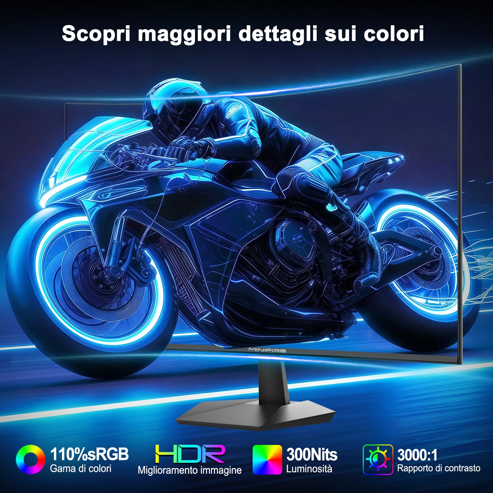 Minifire Gaming Monitor 24 Zoll, 160Hz, Curved Gaming Monitor 1500R, 1Ms, sRGB110%, FHD 1080P Computer Screen, VESA Compatible, Eye Care Adaptive Sync HDMI&DP Prots (MFG24C1L Cavo HDMI incluso)