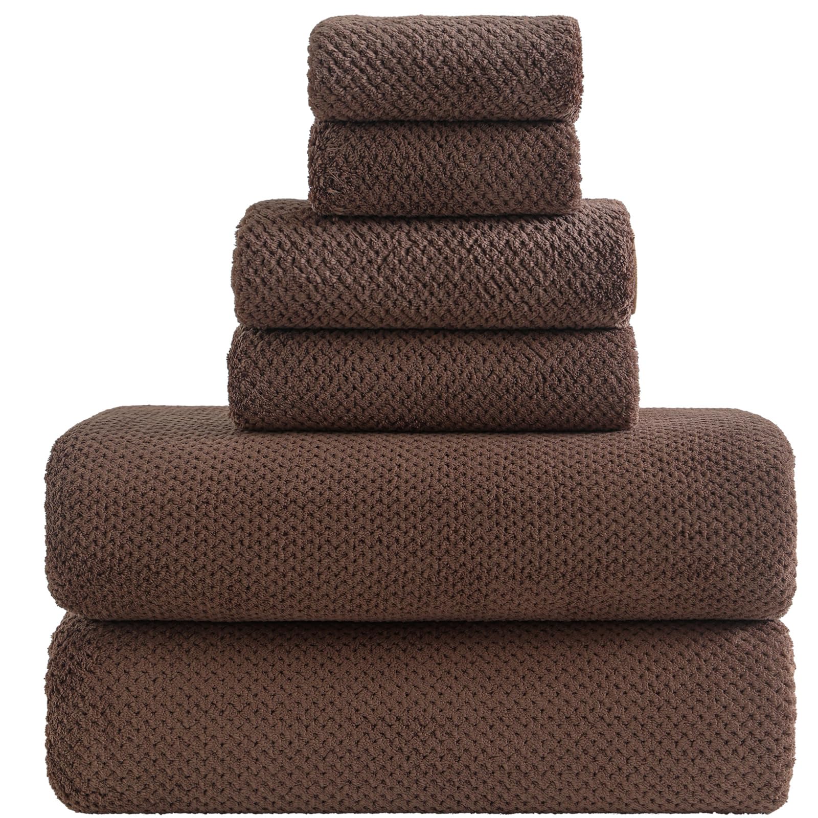 YTYC 29x59 Inch Extra Large Bath Towels Set of 6 Quick Dry Super Soft Microfiber Towels for Bathroom 80% Polyester (Brown,6 Piece)