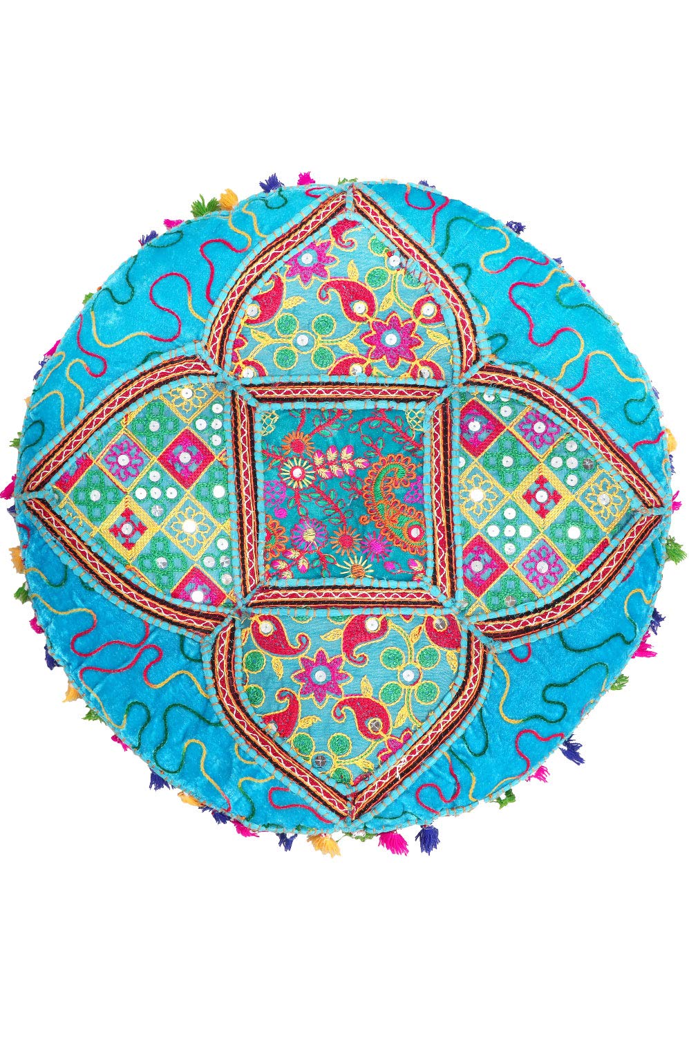 Orientalisches Bodenkissen Bahri modern aus Baumwolle in Blau 55 cm