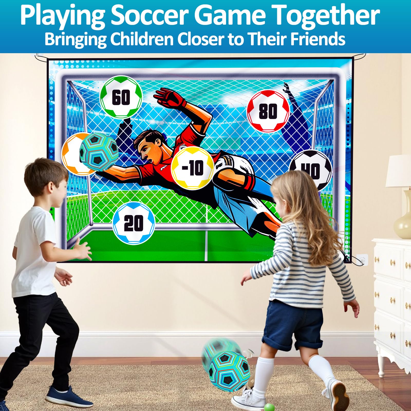2 in 1 Soccer Ball& Football Games Set for Kids, Indoor Outdoor Sport Backyard Toss Party Game with 2 Balls Double Sided Flannel Target Soccer Gift for Boys 5-7 6-8 8-12 Years Old