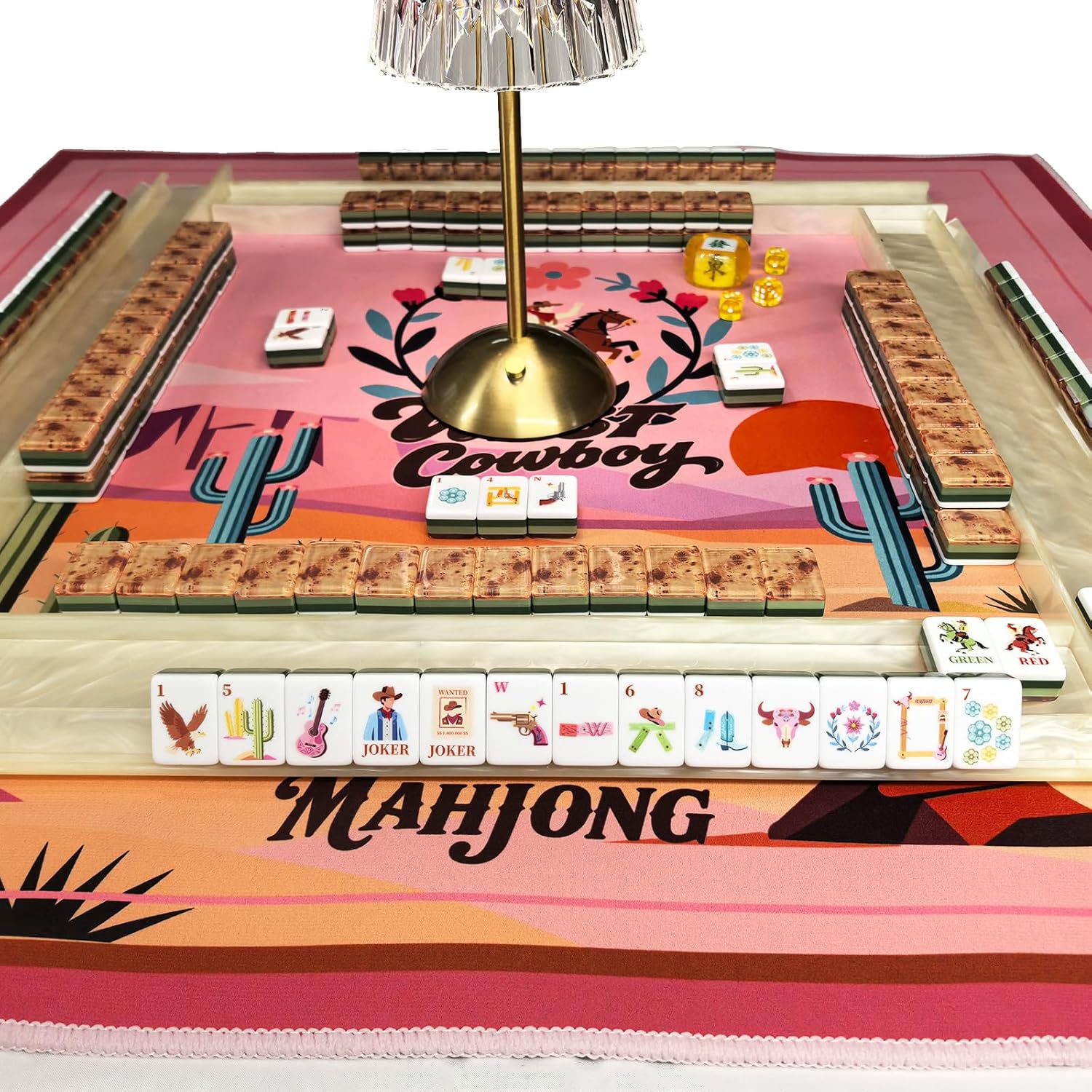 American Mahjong Cowboy Design Set 1.2-inch 160 Acrylic High-Grade Four Layer Mah-Jongg Tiles Tree Patterns