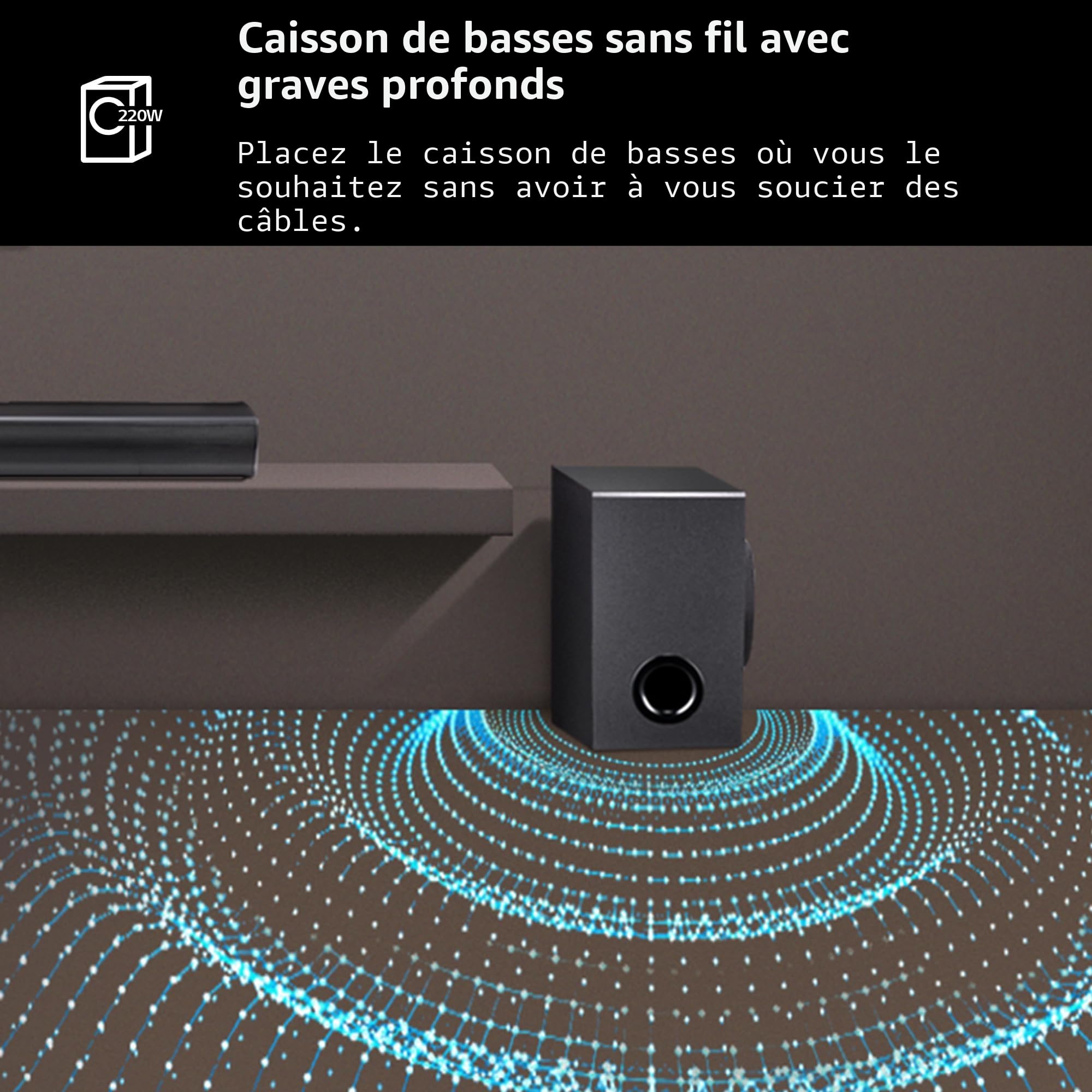 LG SQC4R Barre de Son Intelligente, 220 W, 2.1 canaux, Son Surround Dolby Digital avec Basses puissantes, Large connectivité, HDMI, Bluetooth, USB, entrée Optique et Application Android/iOS, Noir