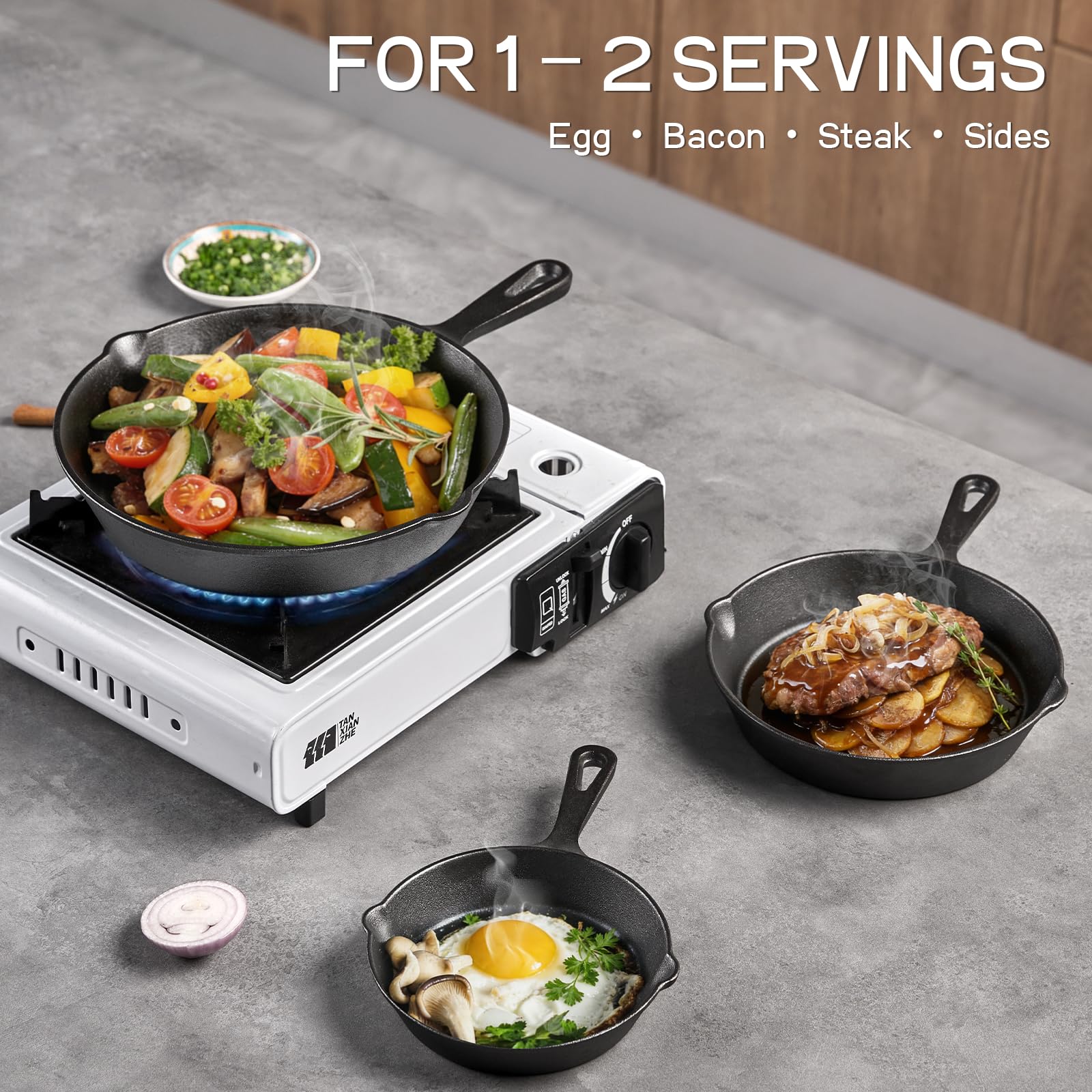 WANGYUANJI Cast Iron Skillet Set - 3 Piece Raw Iron -3
