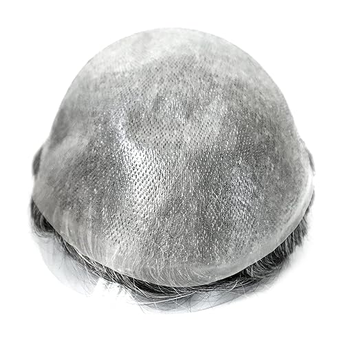 Miniatura 8 de Noblehairmax Natural Mens sistema de reemplazo de cabello humano real Caballeros Cabello humano postizos finos polivinílicos V bucle negro gris pelo