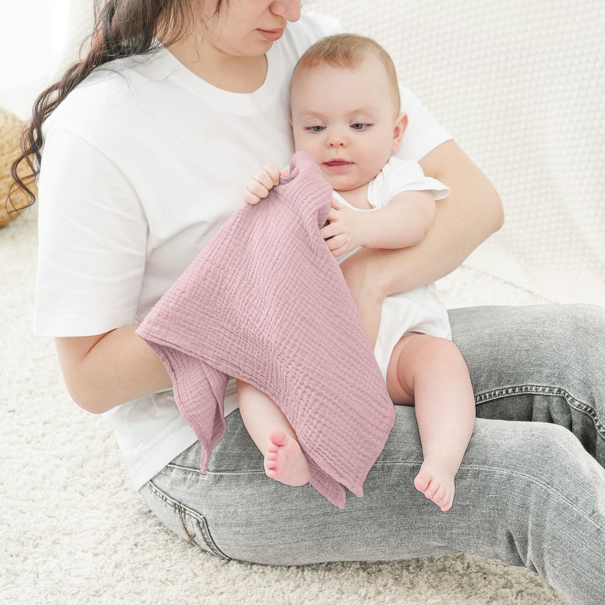 Bearmoss 100 % algodón de muletón, paños suaves para bebés, transpirables y extremadamente absorbentes, paños de muselina para paños absorbentes, 10 unidades, 60 x 60 cm (rosa violeta)