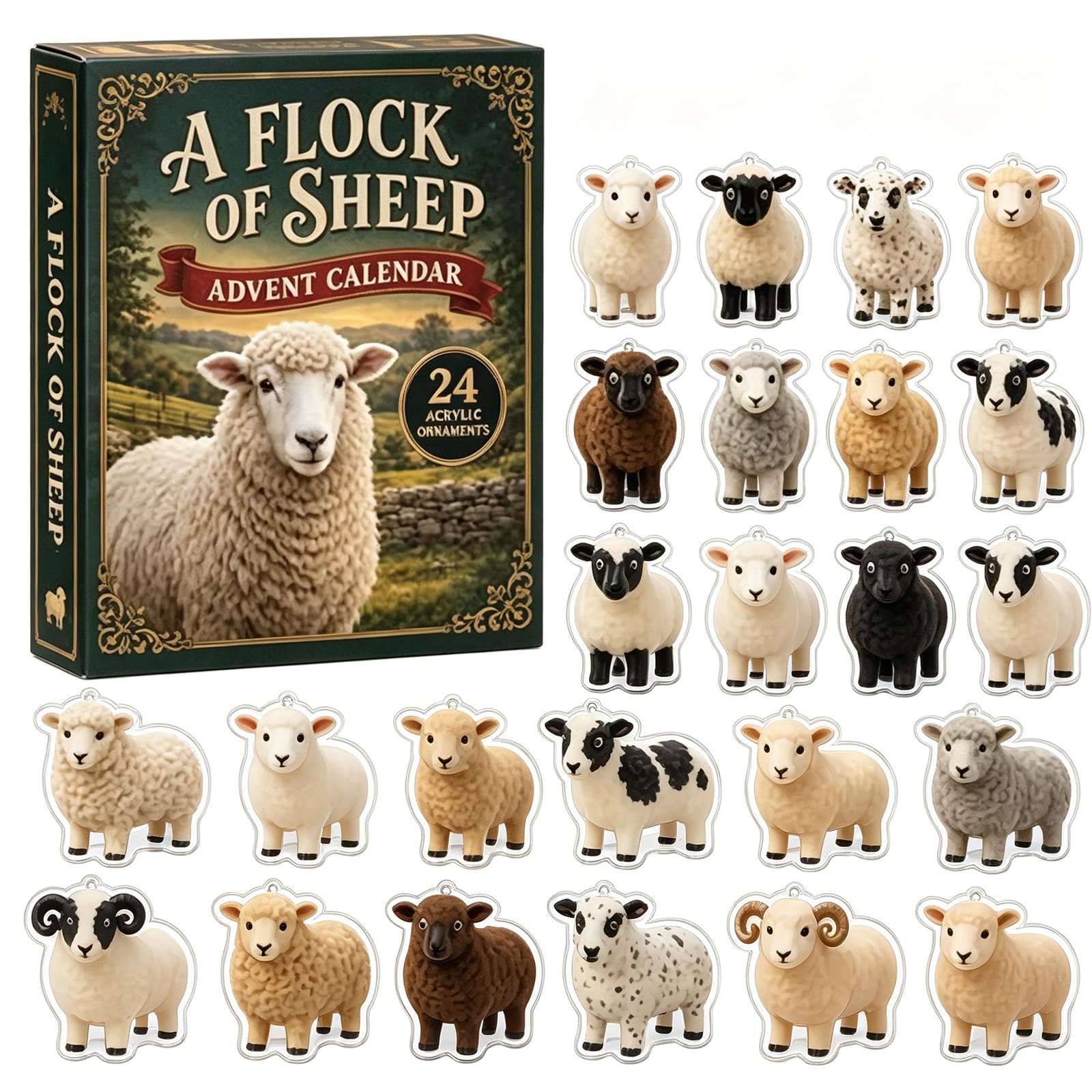 Sheep Magic Advent Calendar 2026,2D Acrylic Figurines Gift 24ps