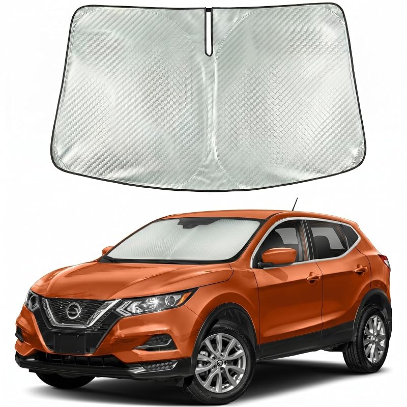 Protetor solar para para-brisa com encaixe sob medida, padrão diamante e abertura para espelho compatível com Nissan Rogue 2014 a 2020 Giselia
