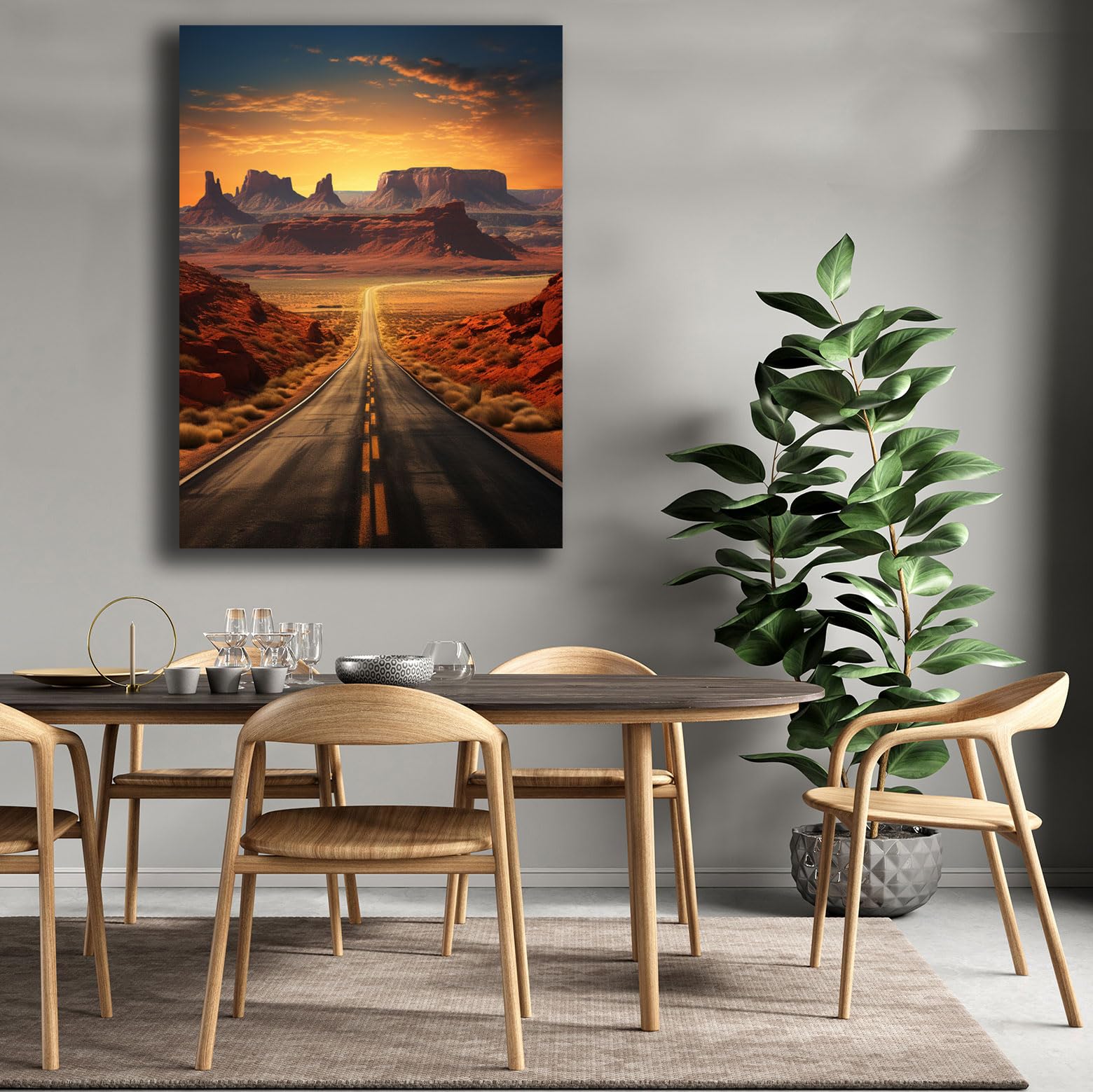 Quadro Moderno ROUTE 66 Strada americana Quadri moderni soggiorno da Parete XXL grande Stampa su tela Canvas Decorazione Murale muro Arredo Camera da letto Cucina B&B Hotel (13, 70x100 cm)