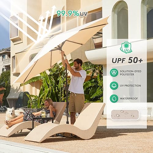 Miniatura 3 de JEAREY Sombrilla de patio mejorada de 10 pies, sombrilla solar para exteriores, sombrilla de mesa inclinable para piscina (beige)
