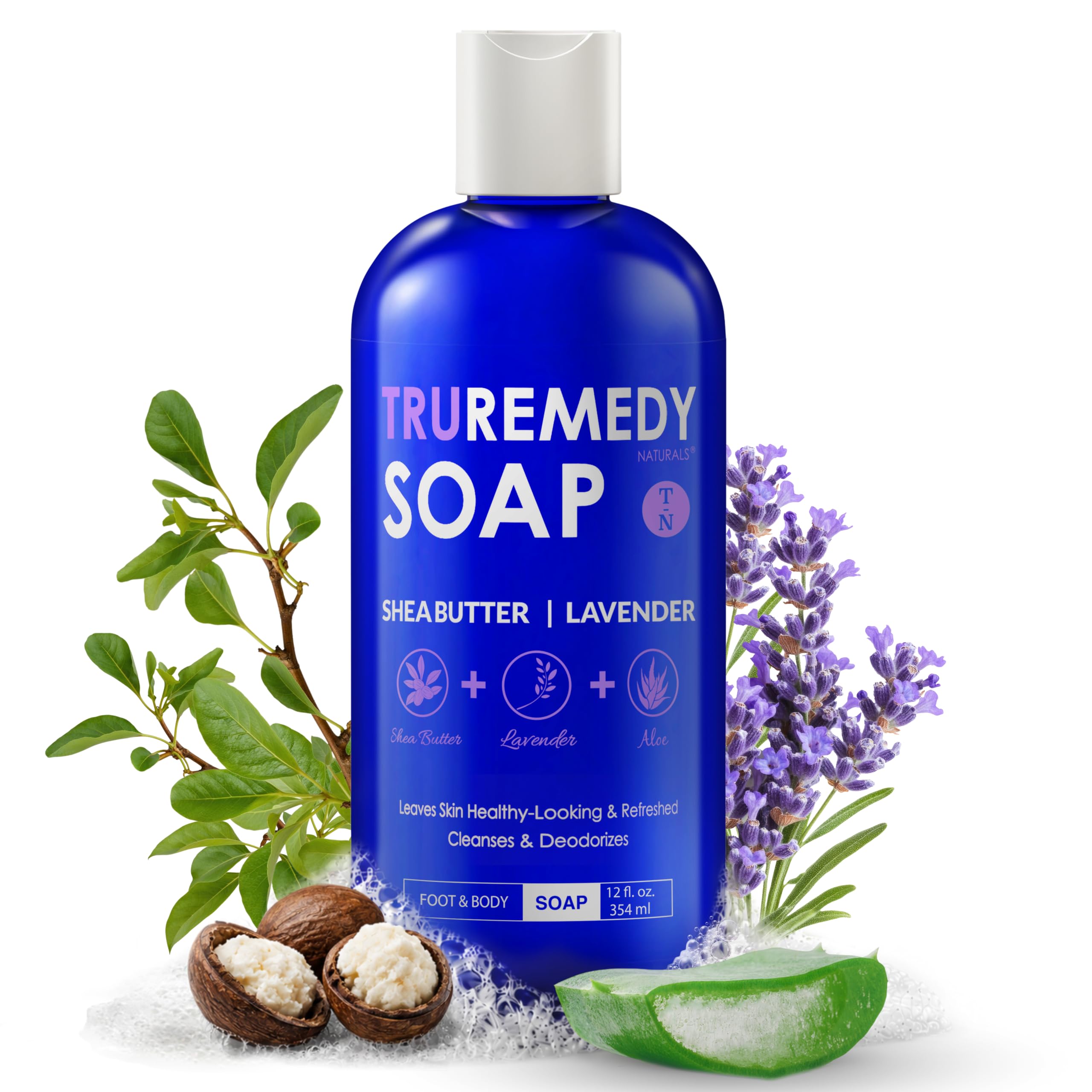 Truremedy Naturals Lavender Shea Butter Body Wash for Women - Hydrating Shower Gel with Natural Essential Oils & Aloe - Moisturizing Cleanser for Dry
