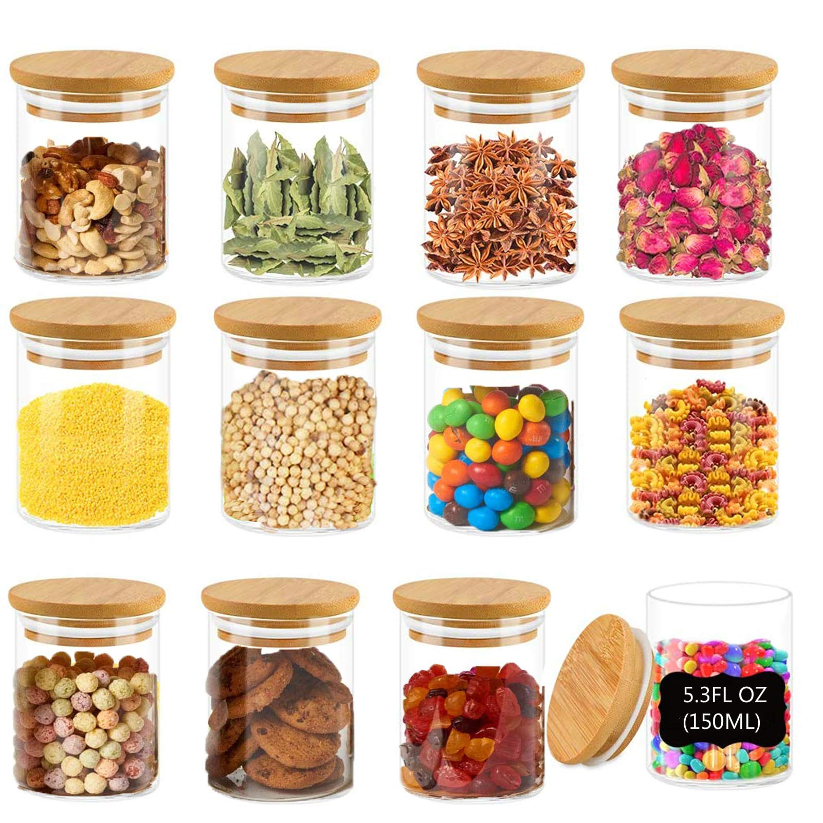 Glass Storage Jars with Bamboo Wood Lids, 750ml /26.4oz Clear Glass Air