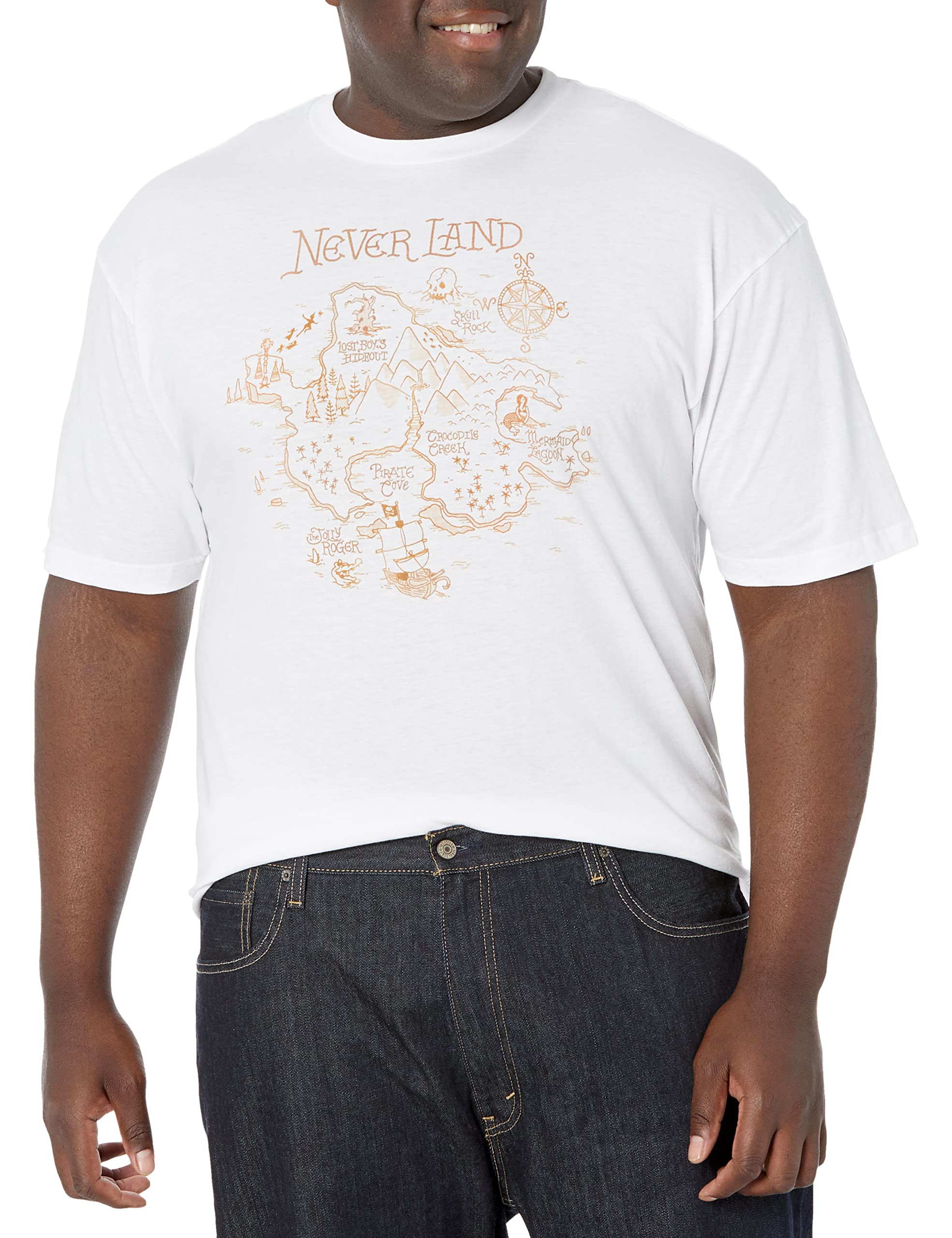 DisneyTinkerbell Neverland MAP Men's Tops Short Sleeve Tee Shirt, White, 3X-Large Big Tall