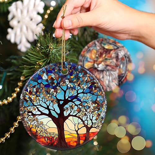 Miniatura 5 de Touber Adorno de árbol de la vida, decoración de Navidad, idea de regalo de vacaciones, recuerdo de reliquia, cerámica redonda, regalo de bolas,