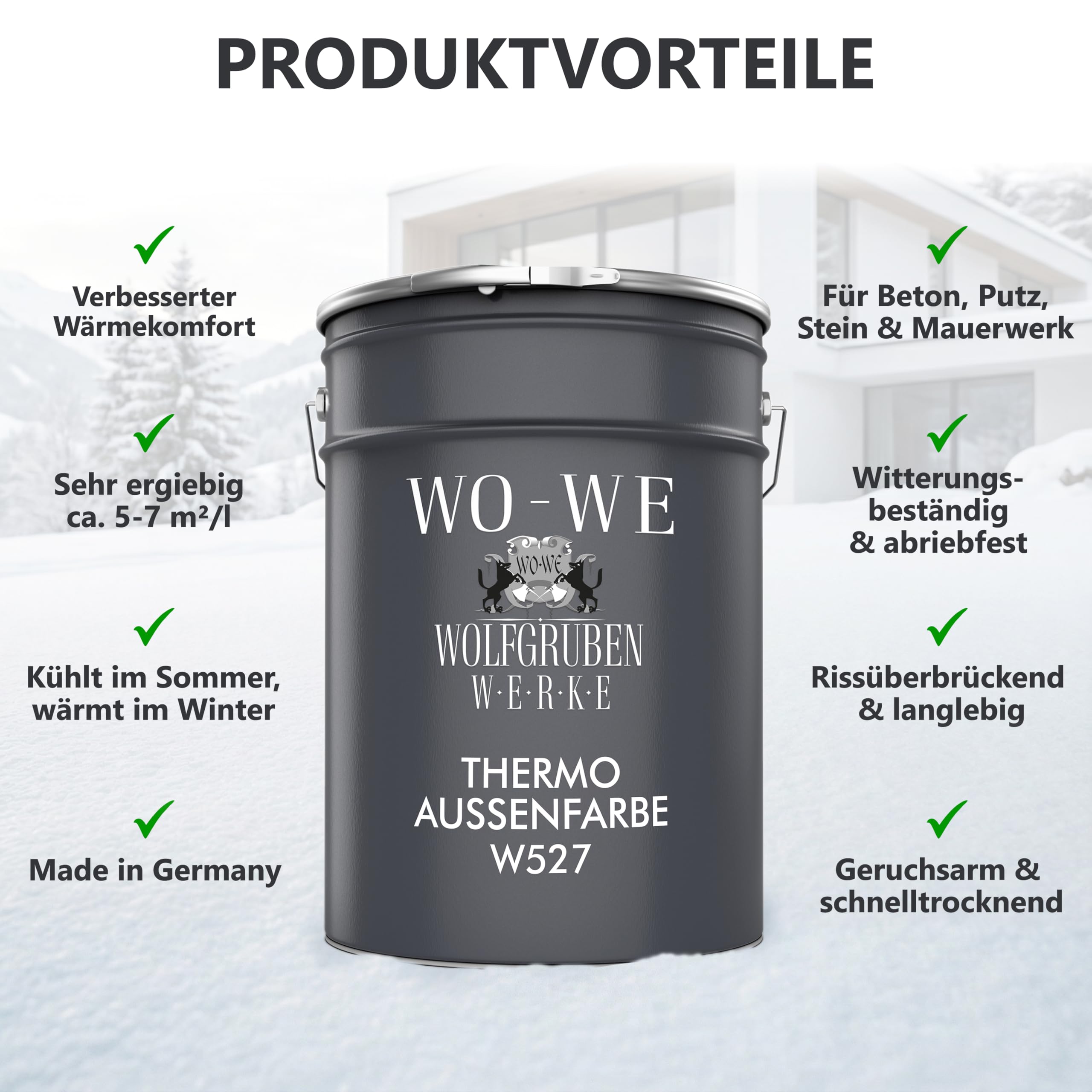 WO-WE Thermo Aussenfarbe Weiß Fassadenfarbe Wandfarbe Fassadenbeschichtung W527 10L