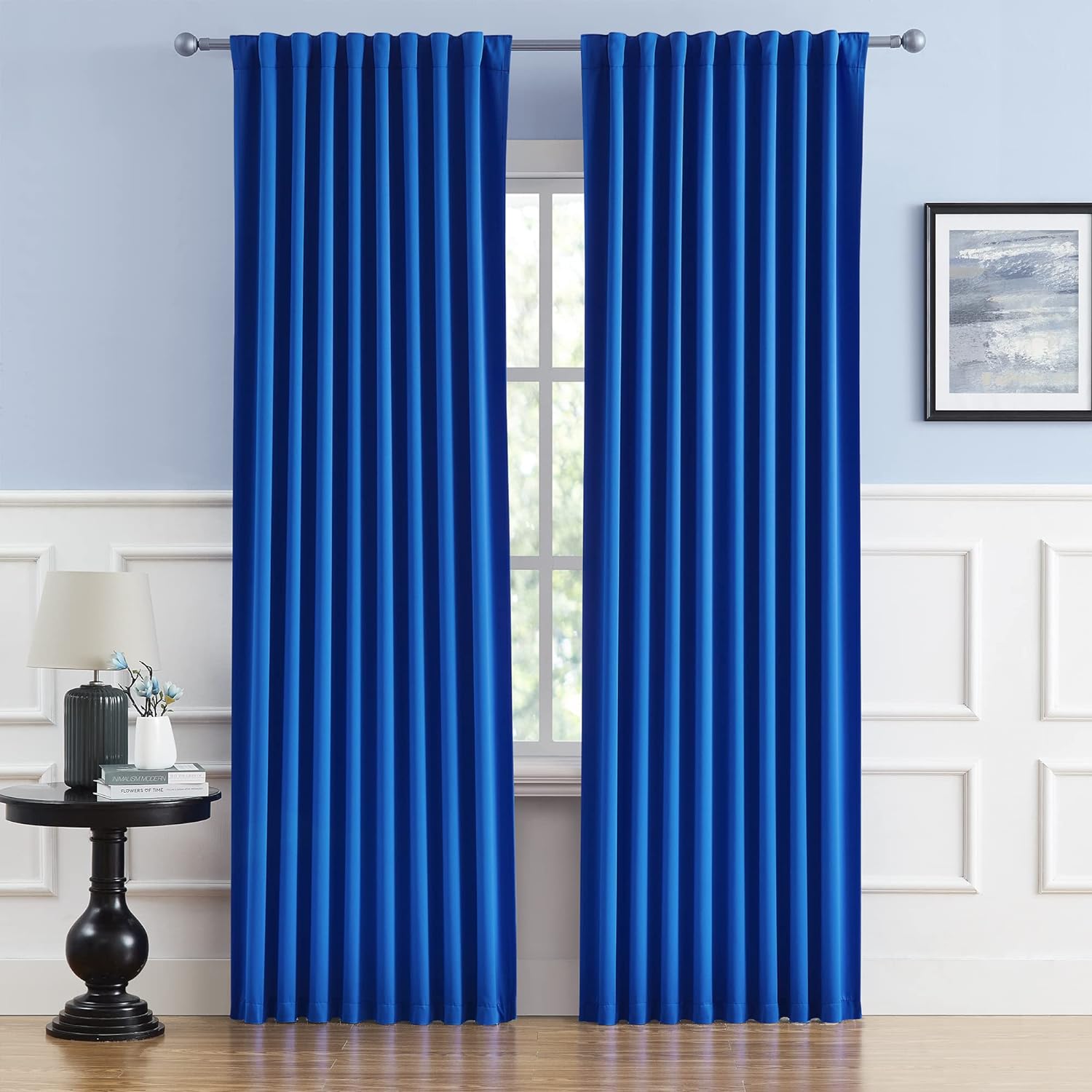 DUALIFE Royal Blue Curtains Room Darkening Curtains，Rod Pocket and Back Tab Thermal