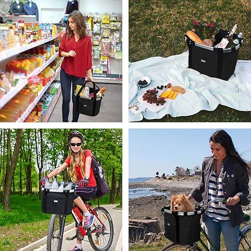 Miniatura 9 de RAYMACE Cesta de bicicleta para perro cesta de manillar de bicicleta delantera,Plegable desmontable liberación rápida fácil instalar,Bolsa de picnic