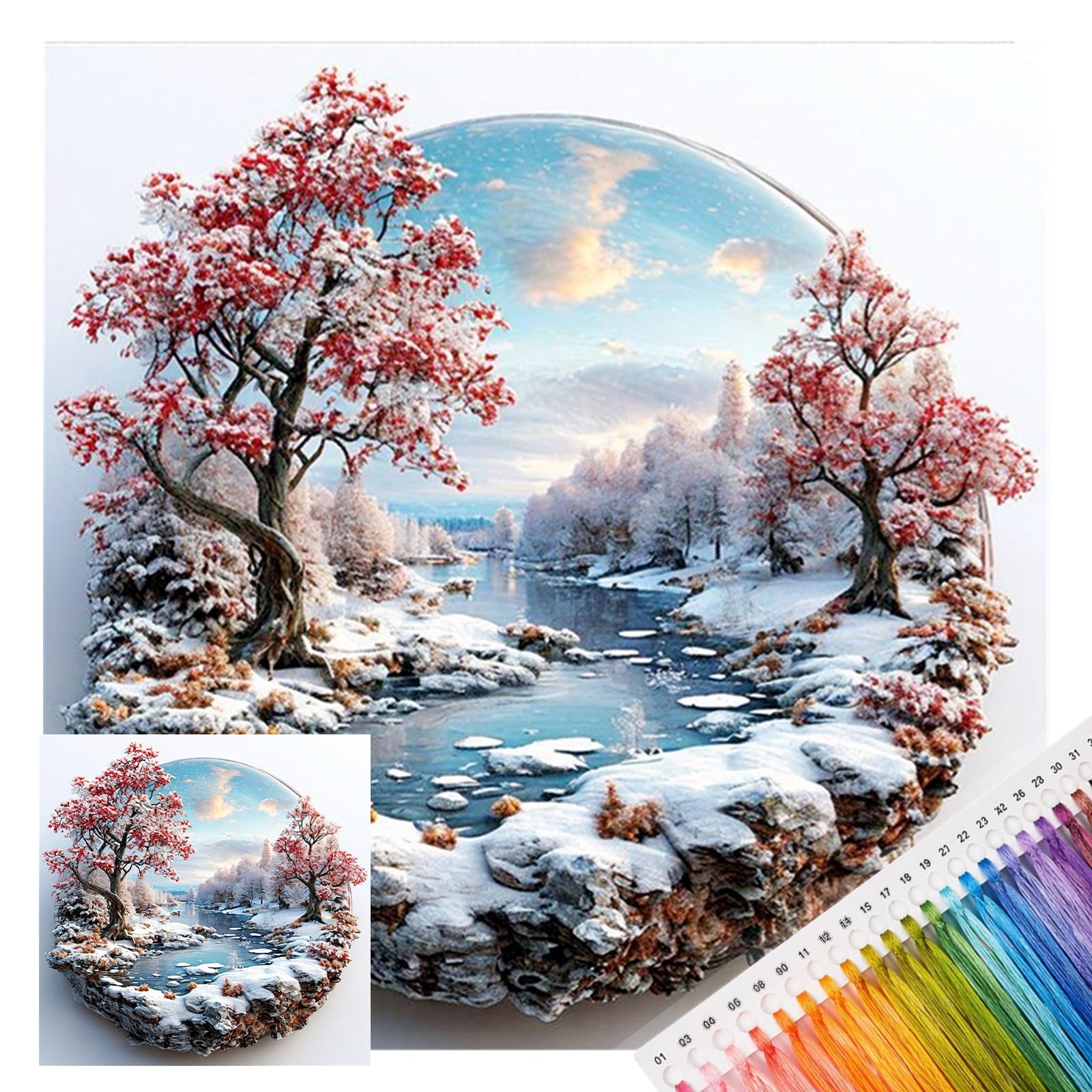 POETRYDRAW Valley Full 14CT 2 Strands DIY Embroidery Kit 11.81x11.81in Cross Stitch Art for Beginners & Home Decor (Frozen River)