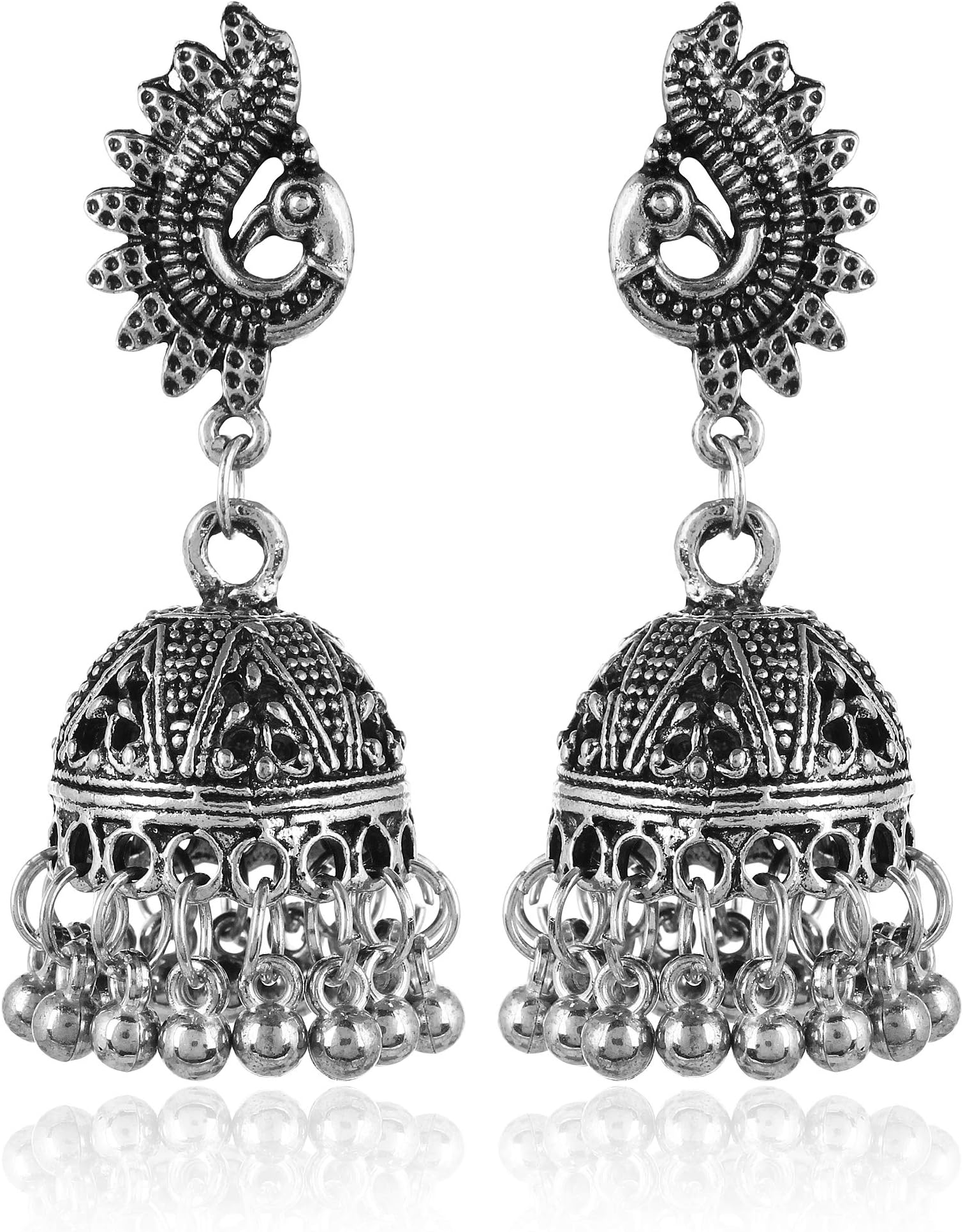 Stylish Party Wear Jewellery Oxidized Silver Jhumkis Earrings for Women (Silver)(YBEAR_32205)