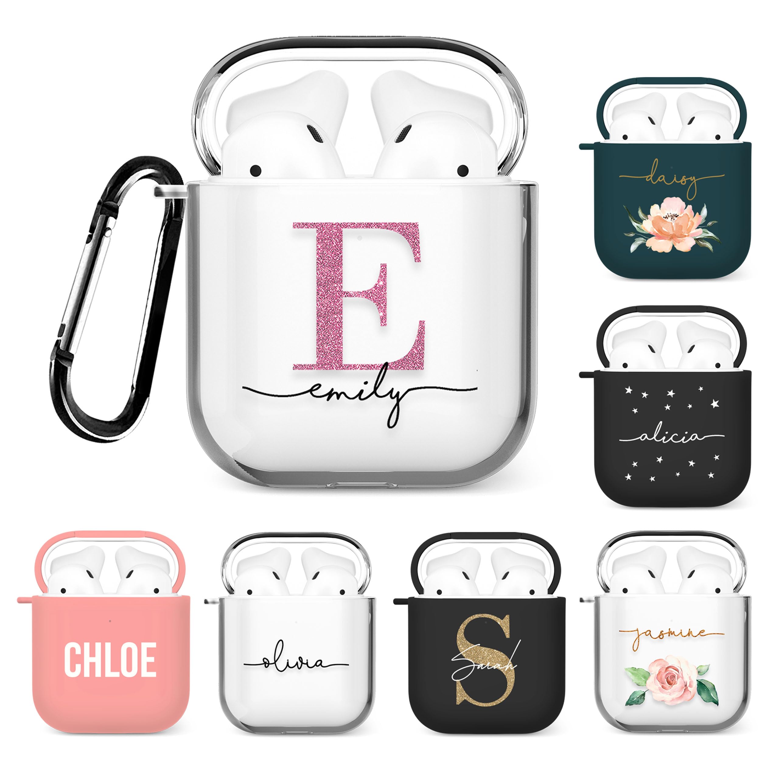 Tirita Personalised Custom Case Compatible with Apple AirPods 4th gen, Support Wireless Charging, with Carabiner, Front LED Visible [08- Rose Gold Monogram] — view 12