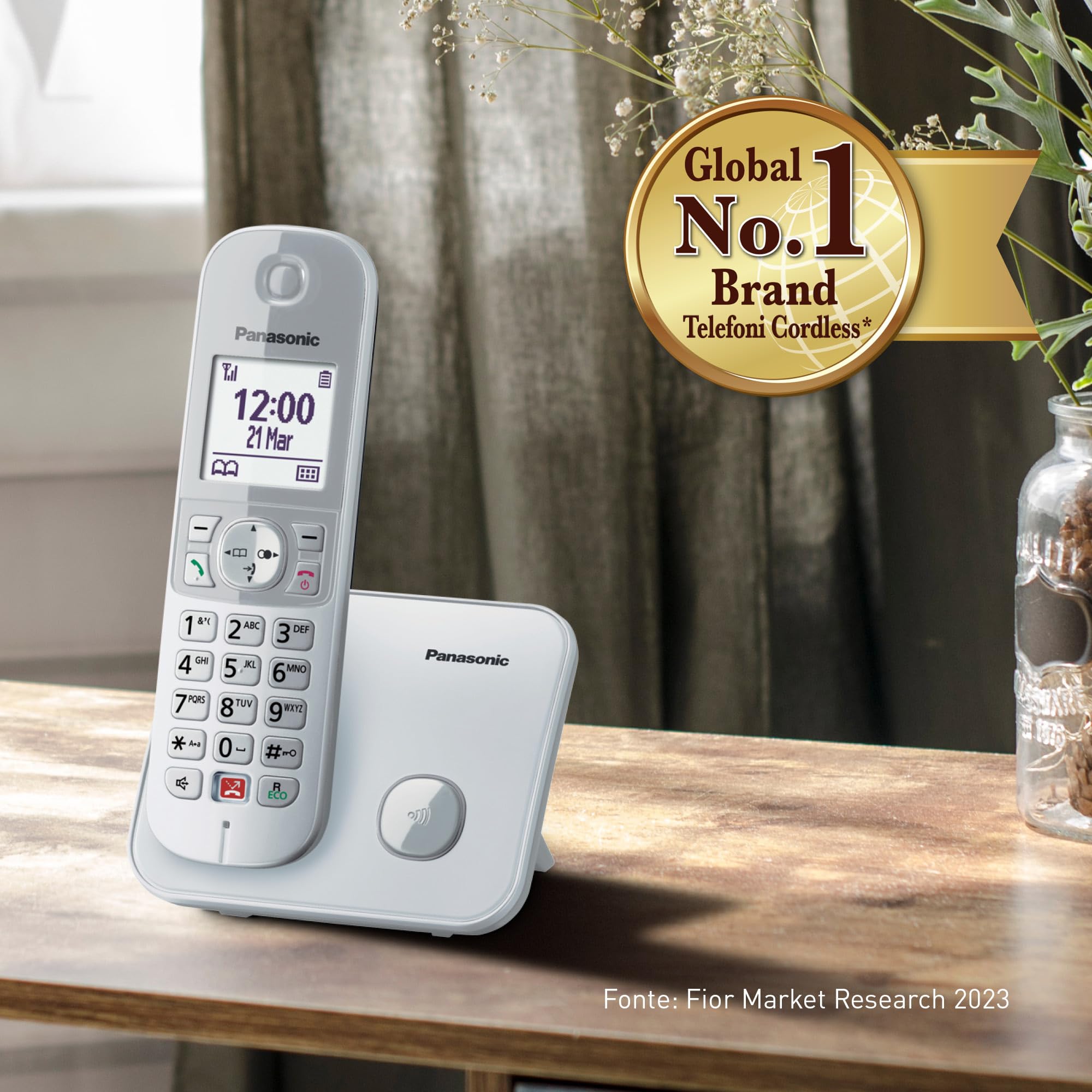 Panasonic KX-TG6851JTS Telefono Cordless Digitale, Unità Base e Ricevitore Singolo, ID Chiamante, Blocco Chiamate Indesiderate, Suoneria Categoria, Display LCD, Tastiera Illuminata, Argentato