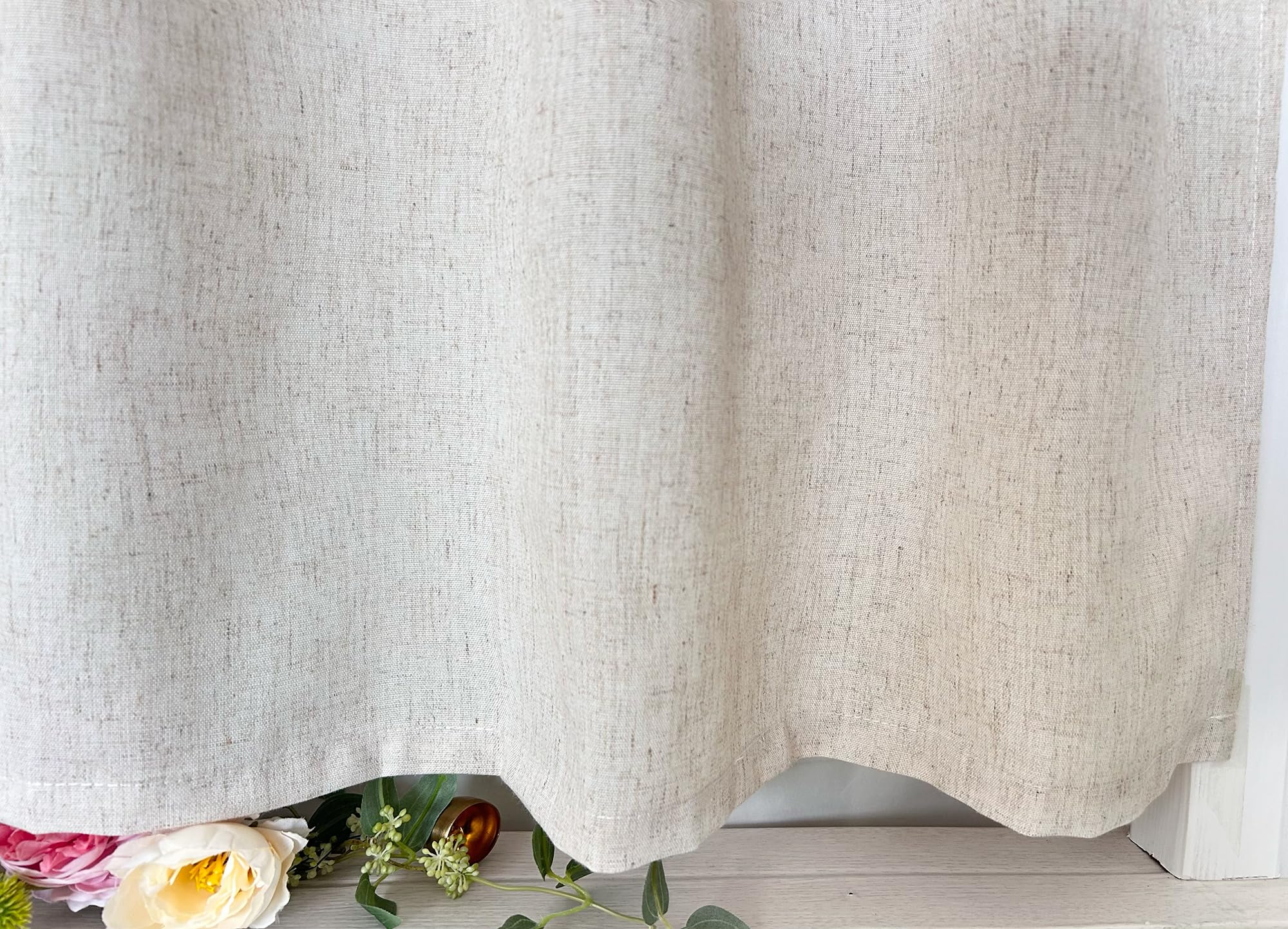 Rideaux de cuisine opaques à motifs courts pour fenêtre avec œillets - Look moderne - Texture en imitation lin - Rideau de bistro - Uni (LxH 100x90 cm) - 1 pièce