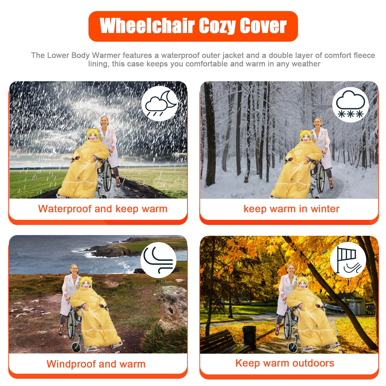 Manta Ligera para Silla de Ruedas, Funda para Silla de Ruedas con Cremallera, Impermeable, Resistente al Viento, cálida para Todo el Cuerpo, para sillas de Ruedas manuale