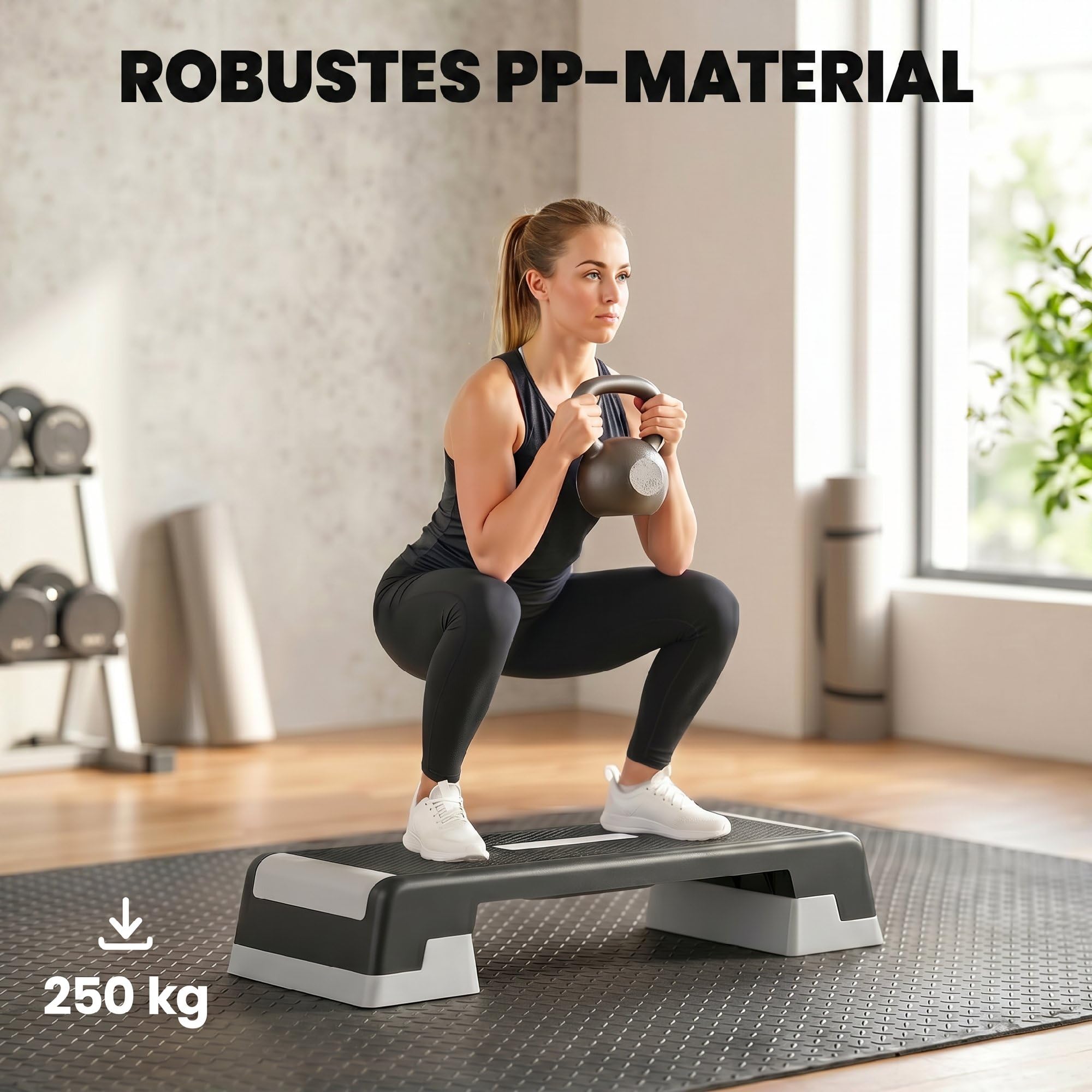 SPORTNOW Steppbrett höhenverstellbar Fitness Aerobic Stepper mit 3 Stufen (15/20/25 cm), Anti-Rutsch-Matte, Rutschfest Step Bench für Zuhause Fitnessstudio Büro Schwarz+Grau