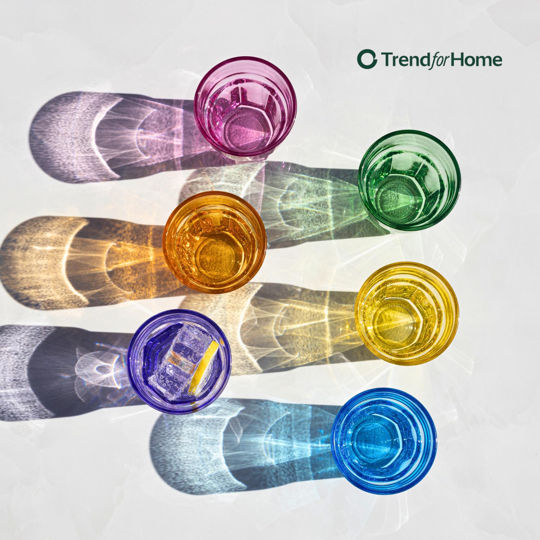 TREND FOR HOME Set Bicchieri Acqua Vetro Colorati 6 Pezzi Bicchieri Vino Colorati 280 ml Tumbler Bassi Bicchieri Piccoli Vetro Bicchieri Arcobaleno Bicchieri Vetro Bambini, Gigi Rainbow Blast