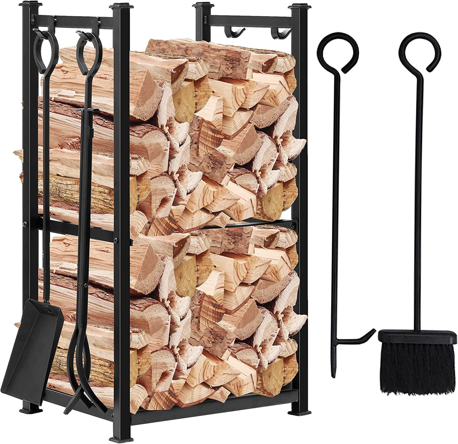 SOMINECO 5 Li Ithal Metal Odunluk Raflı Şömine -Soba Maşa Takımı Aksesuar Seti SS-001