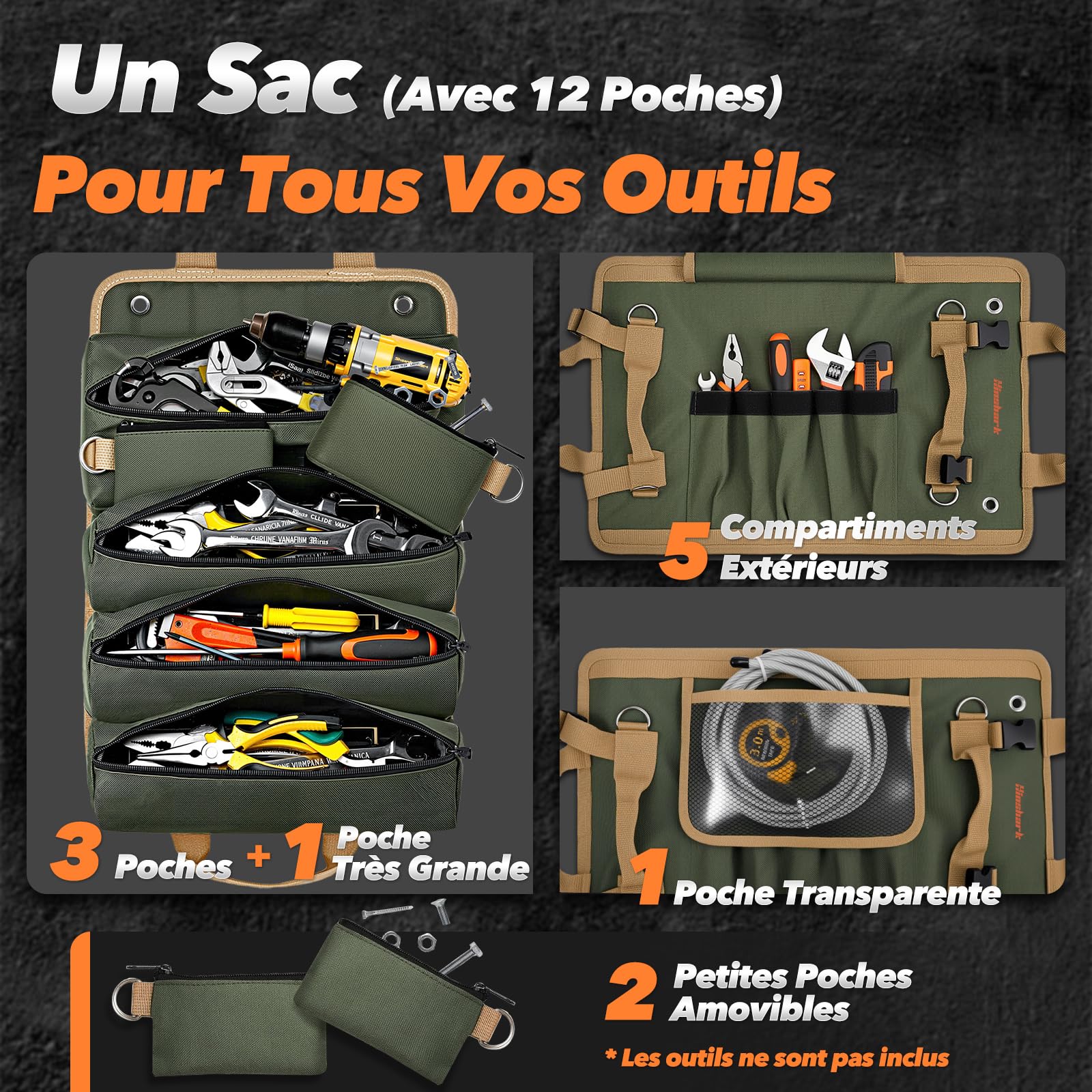 Hinshark Cadeau Homme, Sac à Outils Enroulable, Idee Cadeau Anniversaire Homme Noel Original, Gadget Insolite Utile, Cadeau Papa, Idée Cadeau Secret Santa, Fete des Peres