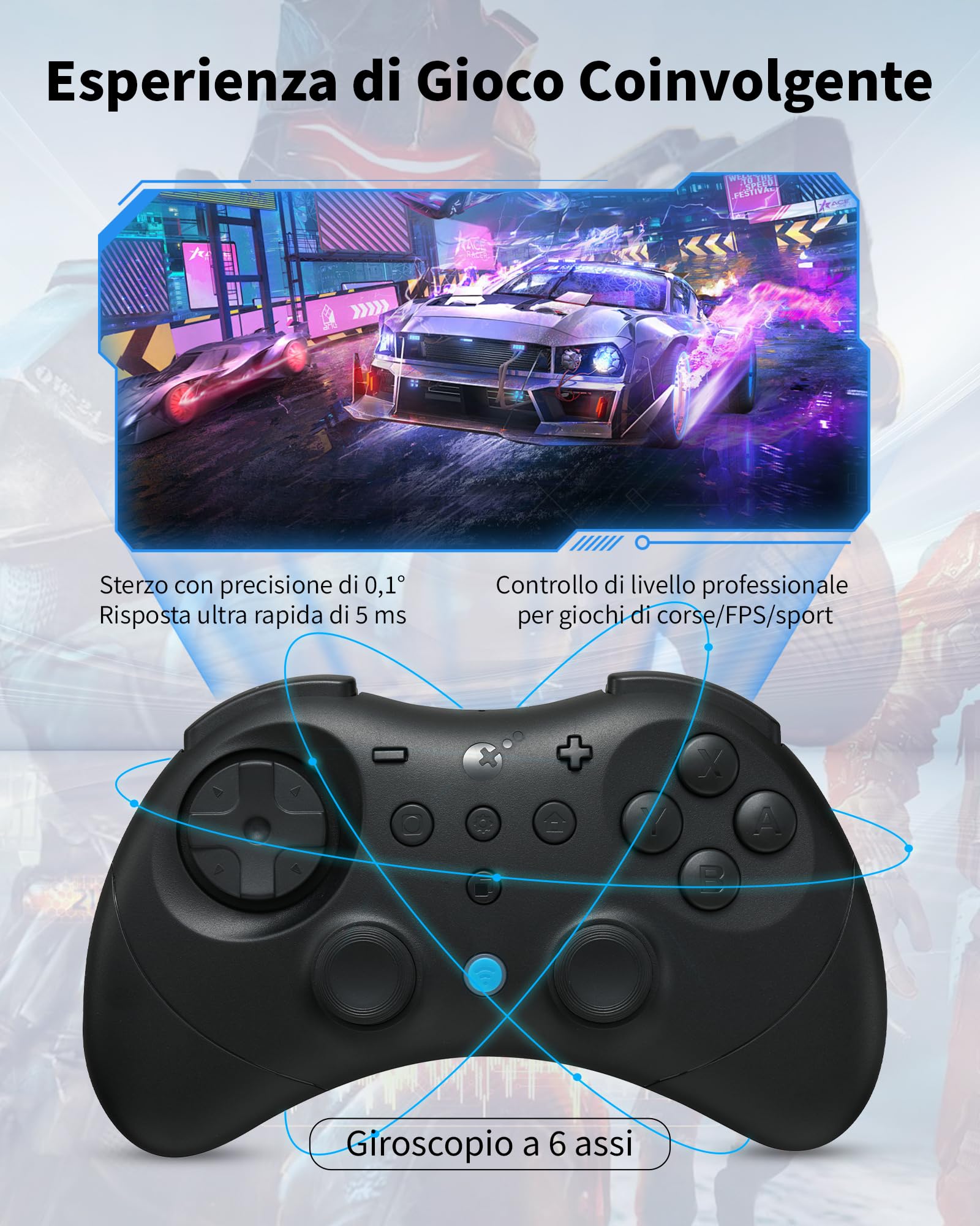 GuliKit Elves 2 Pro Wireless Controller per Switch 1/2, PC, Android, iOS, Joystick ad Effetto Hall, Rotary Rumble, Giroscopio a 6 assi, Durata della Batteria di 20 ore, D-Pad (Nero)