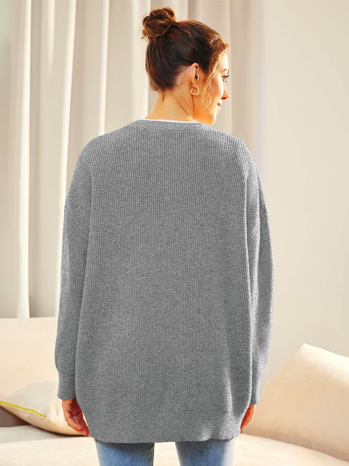 LinZong Cashmere Cocoon Cardigan,Womens V Neck Long Sleeve Button