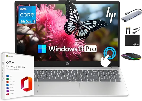 HP 15.6" Touchscreen Pavilion Laptop Computer, 16GB RAM, 1TB Storage (500GB SSD + 500GB Ext), 10-Core Intel i5 Processor, Wi-Fi 6E, Windows 11 Pro with Lifetime Microsoft Office, MarxsolAccessory