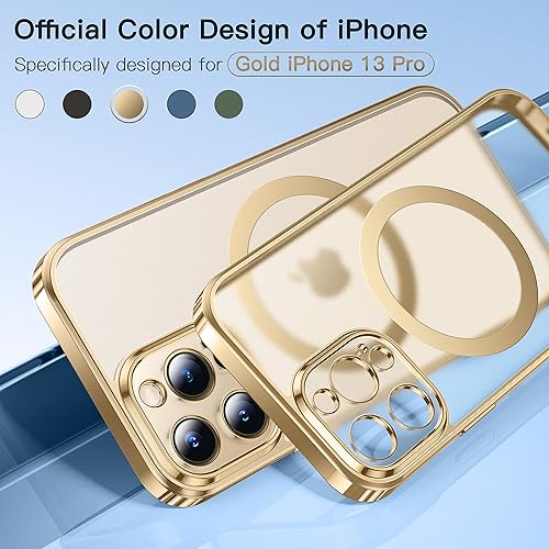 Miniatura 2 de Alphex Funda oficial de color para iPhone 13 Pro, parachoques brillante y parte trasera mate, fuerte magnético compatible con MagSafe, antihuellas,