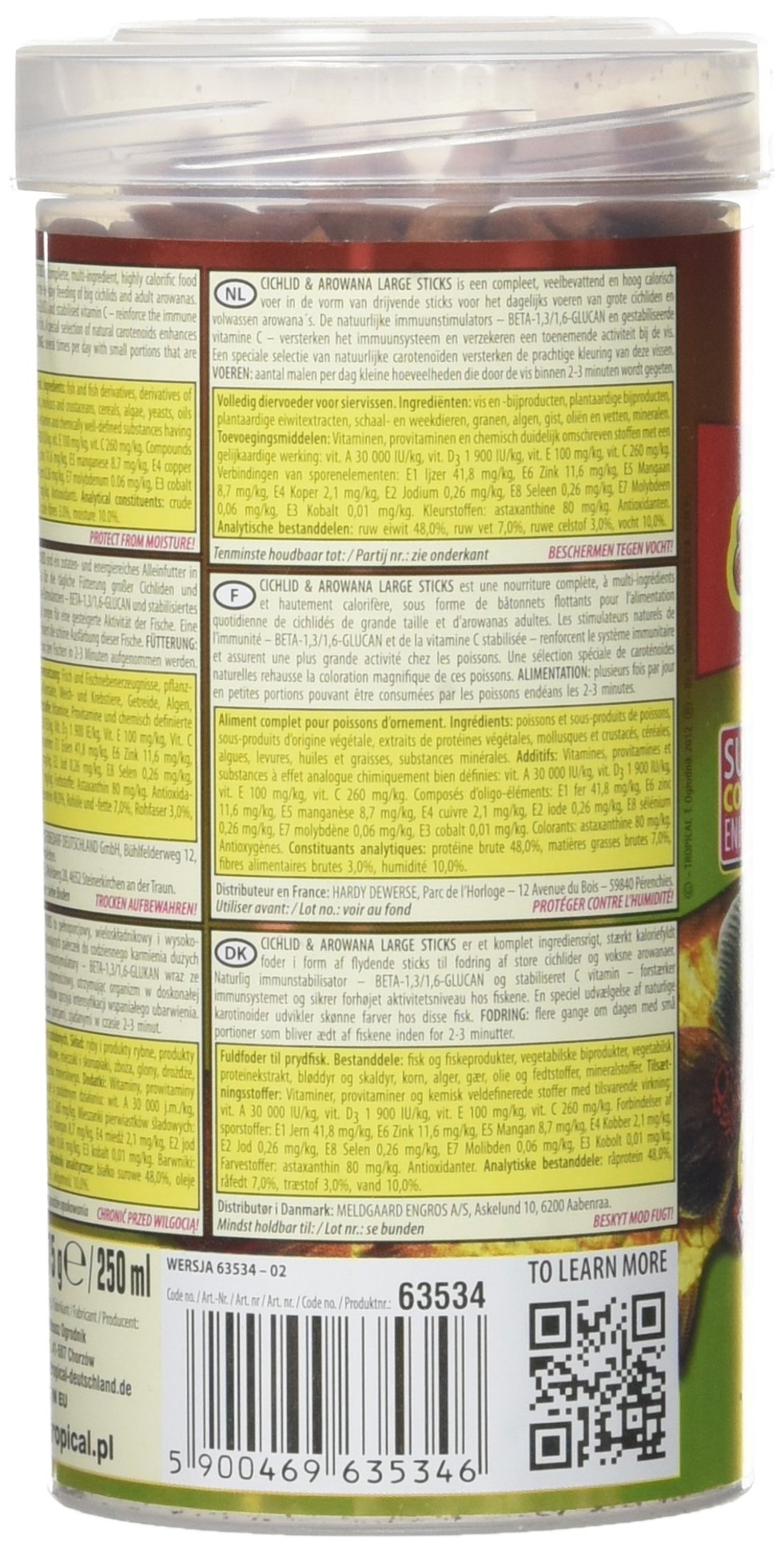 Mangime Tropical Soft Line Per Arowana Adulti - Stick Galleggianti, XXL 250ml