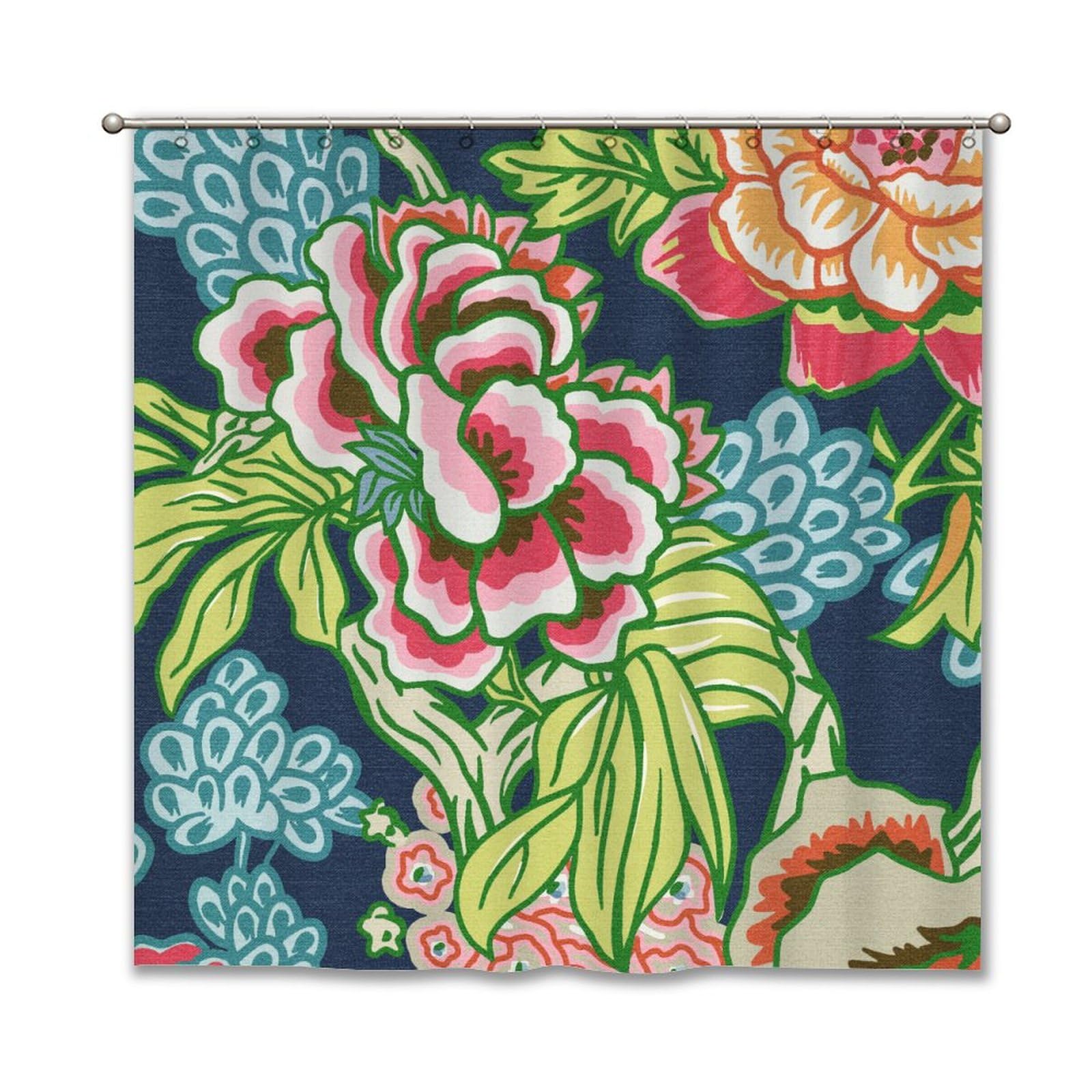 Yinrune Chinoiserie Style Blue and Green Pink Shower Curtains for Bathroom 72x72in Asian Honshu Peony Floral Bathroom Shower Curtain Modern Shower