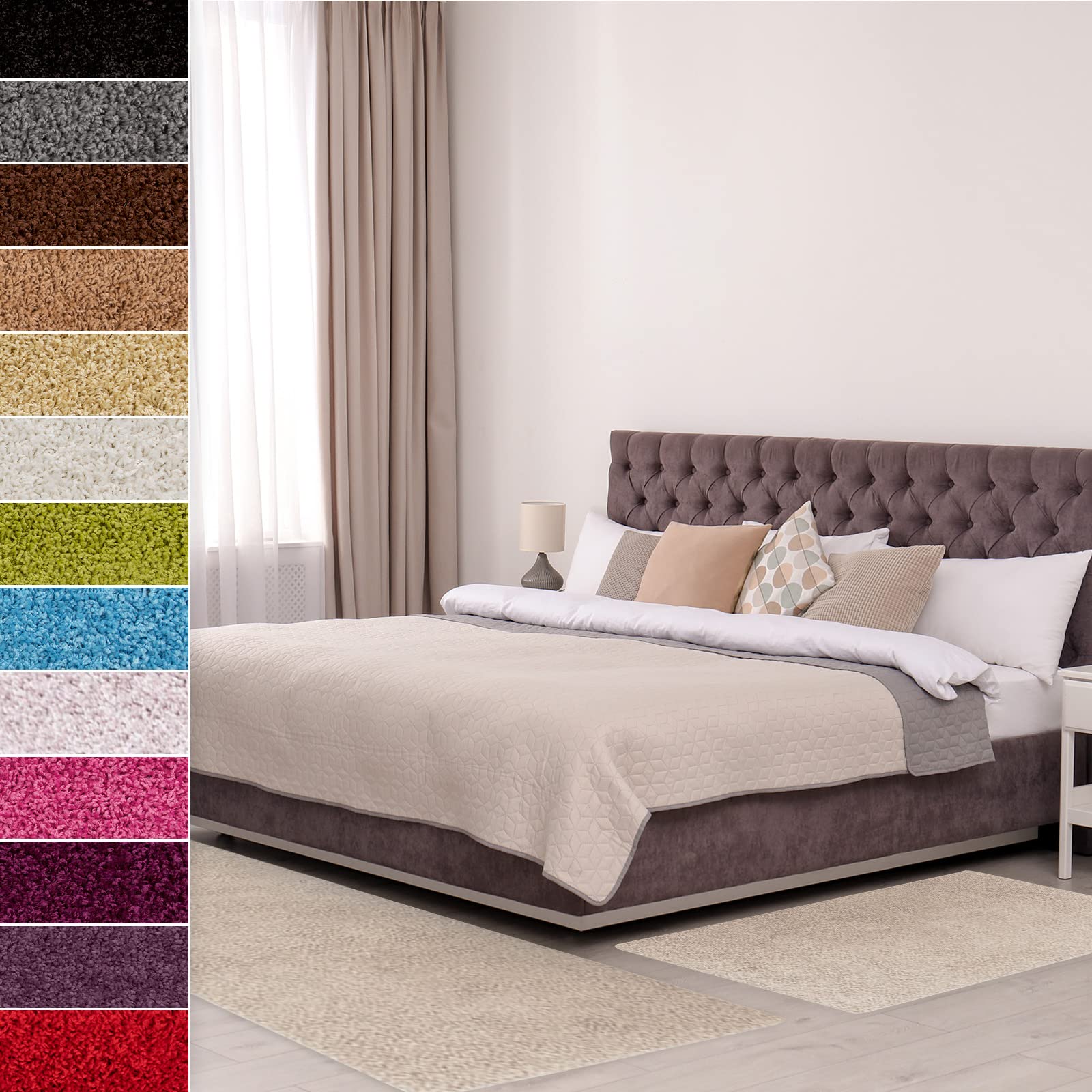 Floordirekt Shaggy-Bettumrandung Barcelona - 3-teilig - Shaggy-Kräusel-Optik - Hochflor Bettvorleger in vielen Farben (B: 67 cm | L: 1 x 250 cm + 2 x 140 cm, Creme)